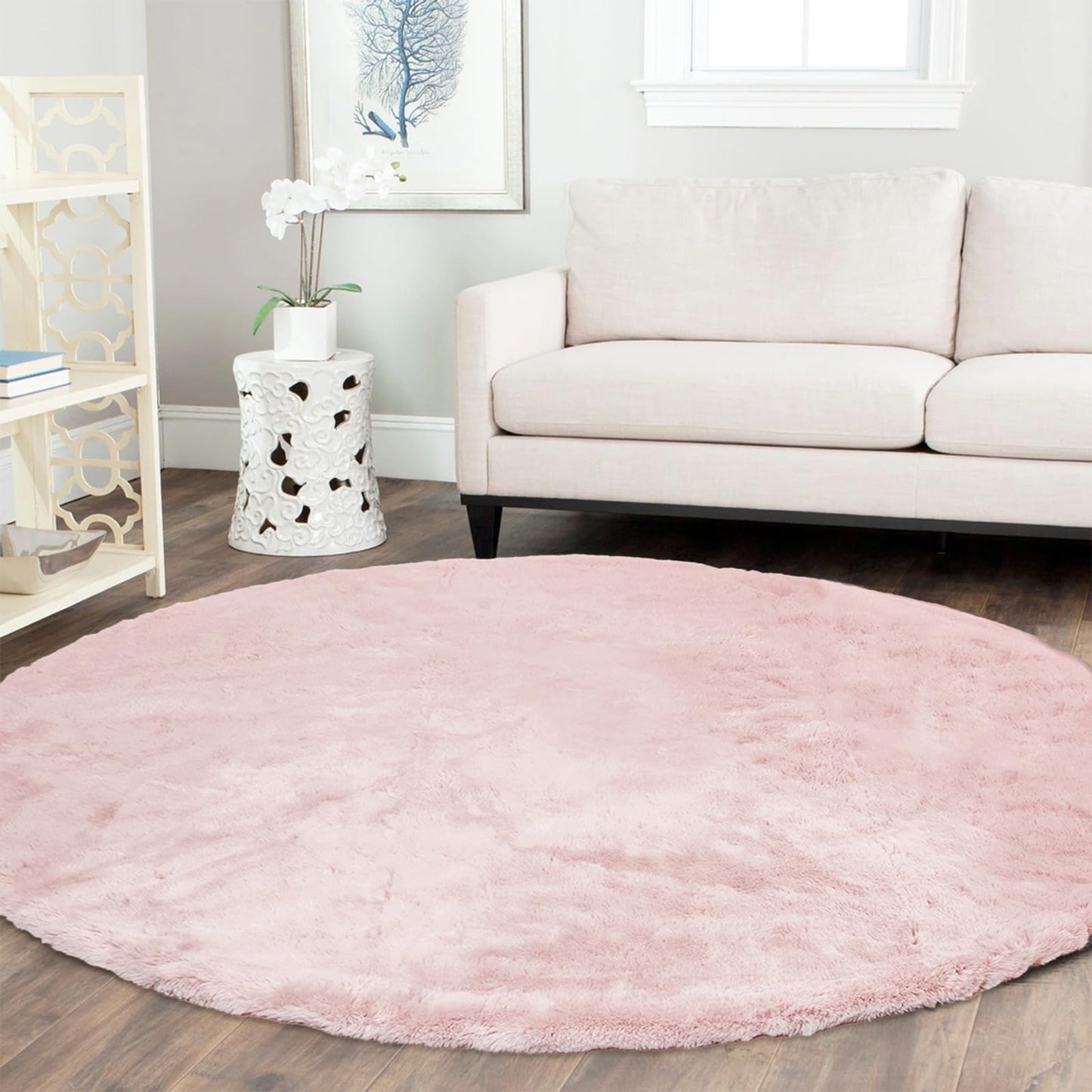 Latepis 3ft White Faux Fur Round Rug