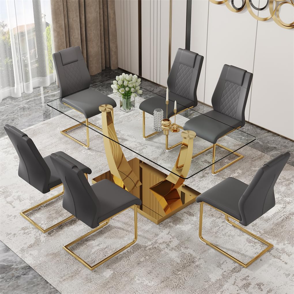 63" Glass Dining Table Set for 4