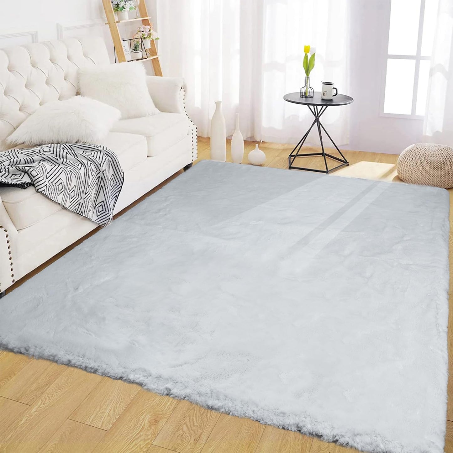 Latepis 3ft White Faux Fur Round Rug