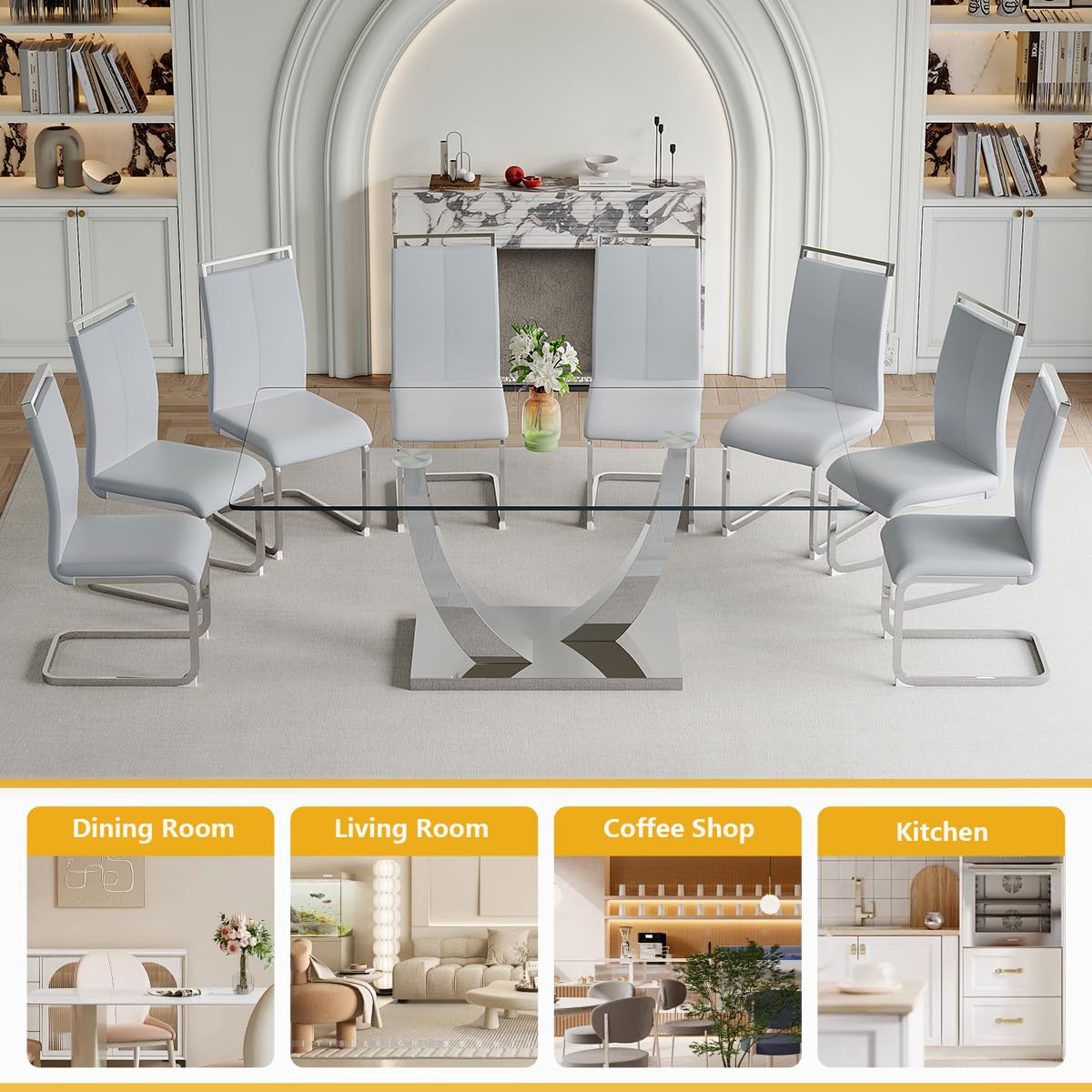 71" Glass Dining Table Set for 6