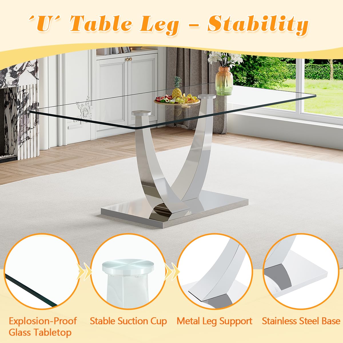 71" Glass Dining Table Set for 6