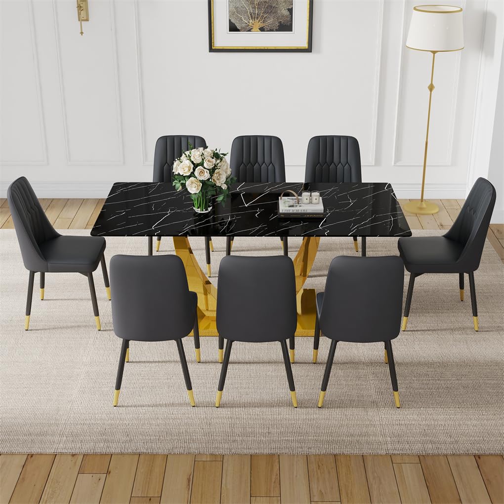 71" Black & Gold Dining Set for 8