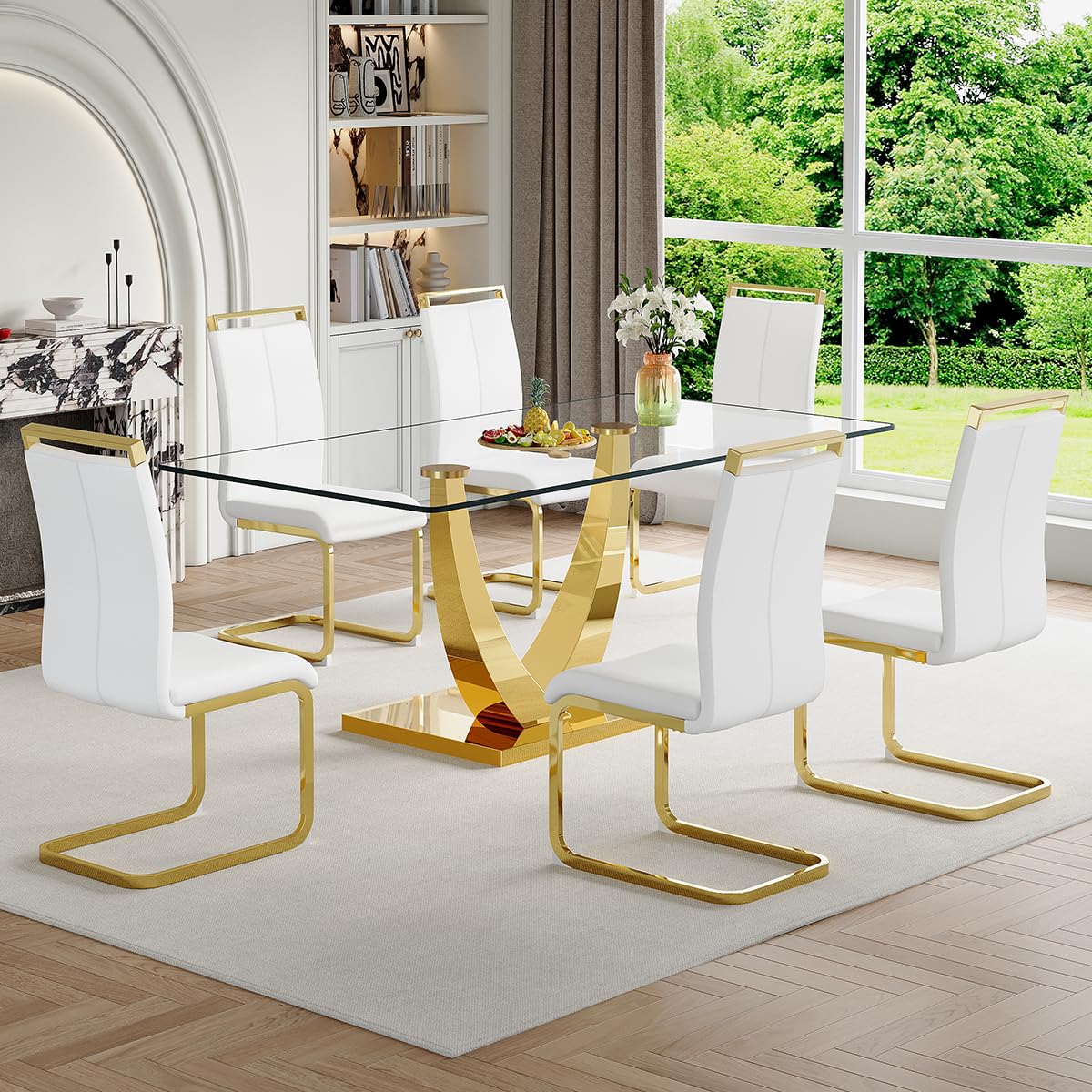 63" Glass Dining Table Set for 4