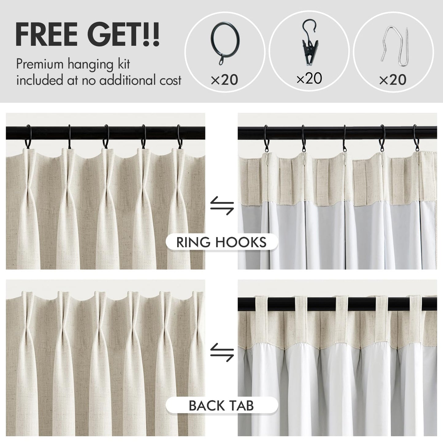 MIULEE Blackout Linen Curtains 84" – 2 Panels