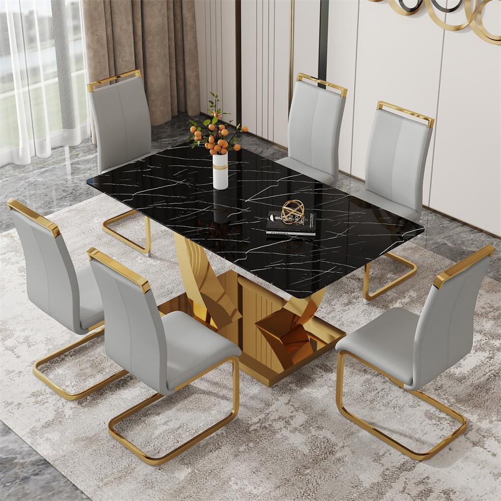 71" Black & Gold Dining Set for 8