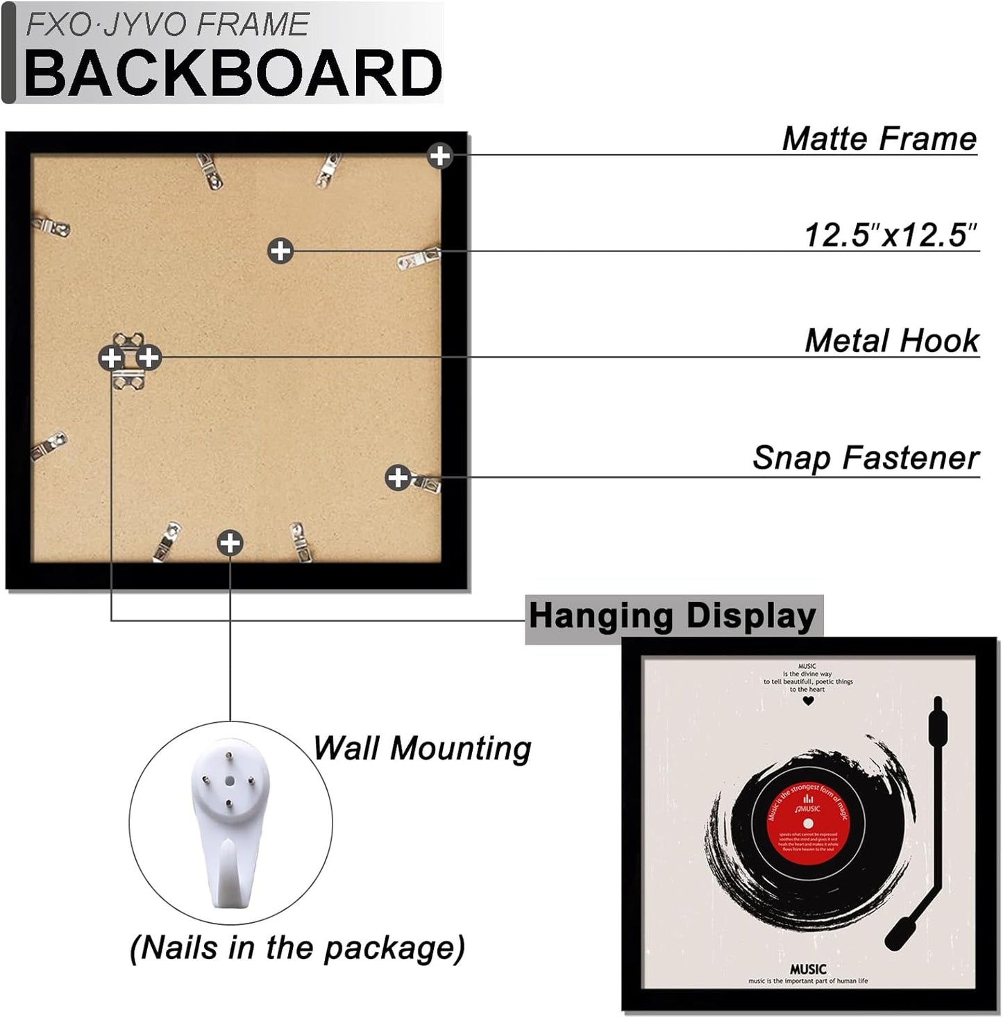 4-Pack 12.5" White Vinyl Record Frames