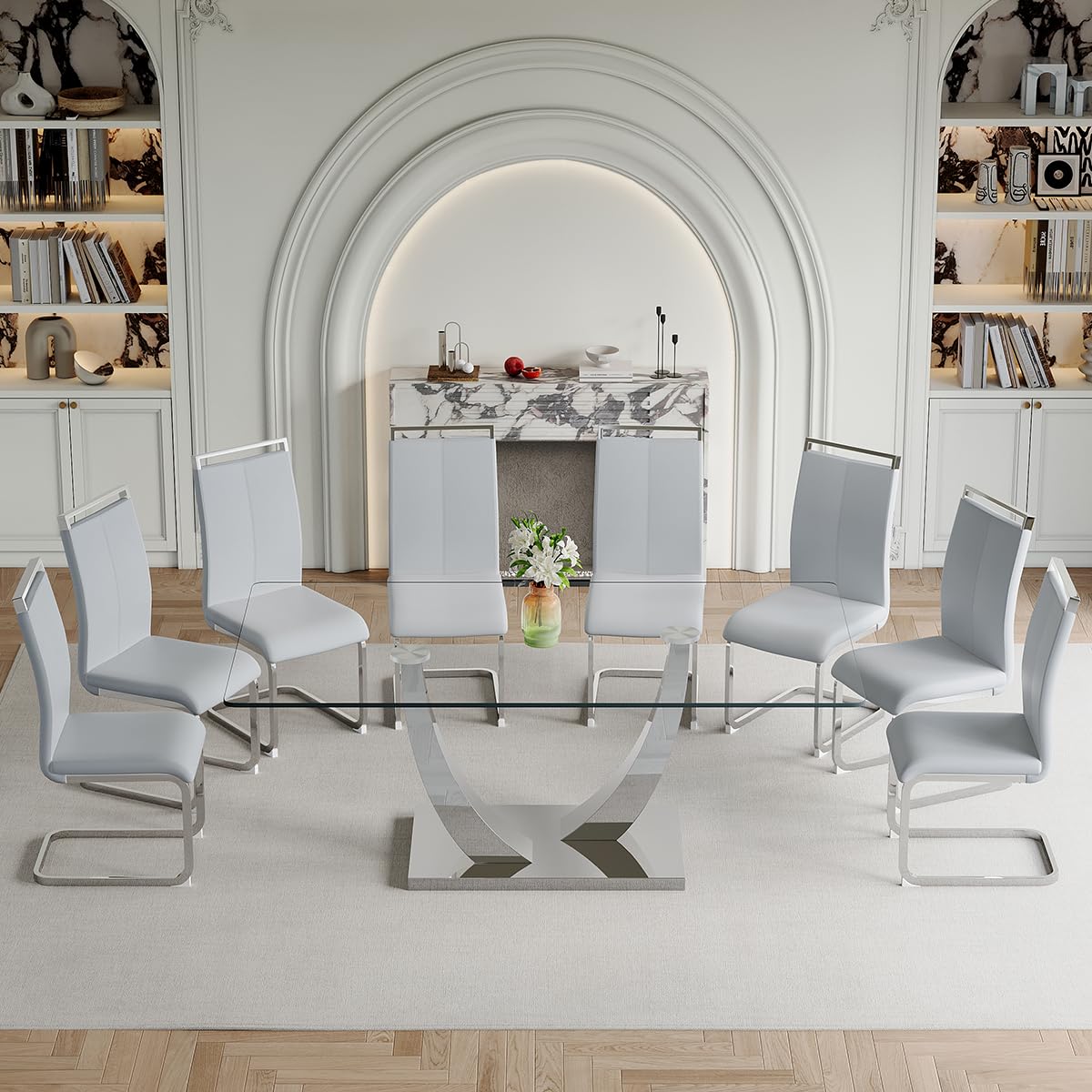 71" Glass Dining Table Set for 6