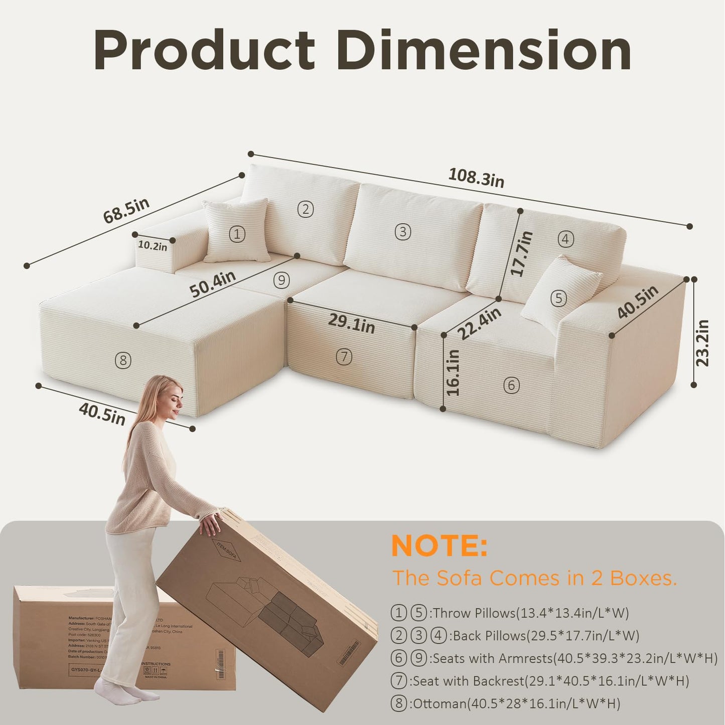 INGEROOM 108" Sectional Sofa – Dark Gray