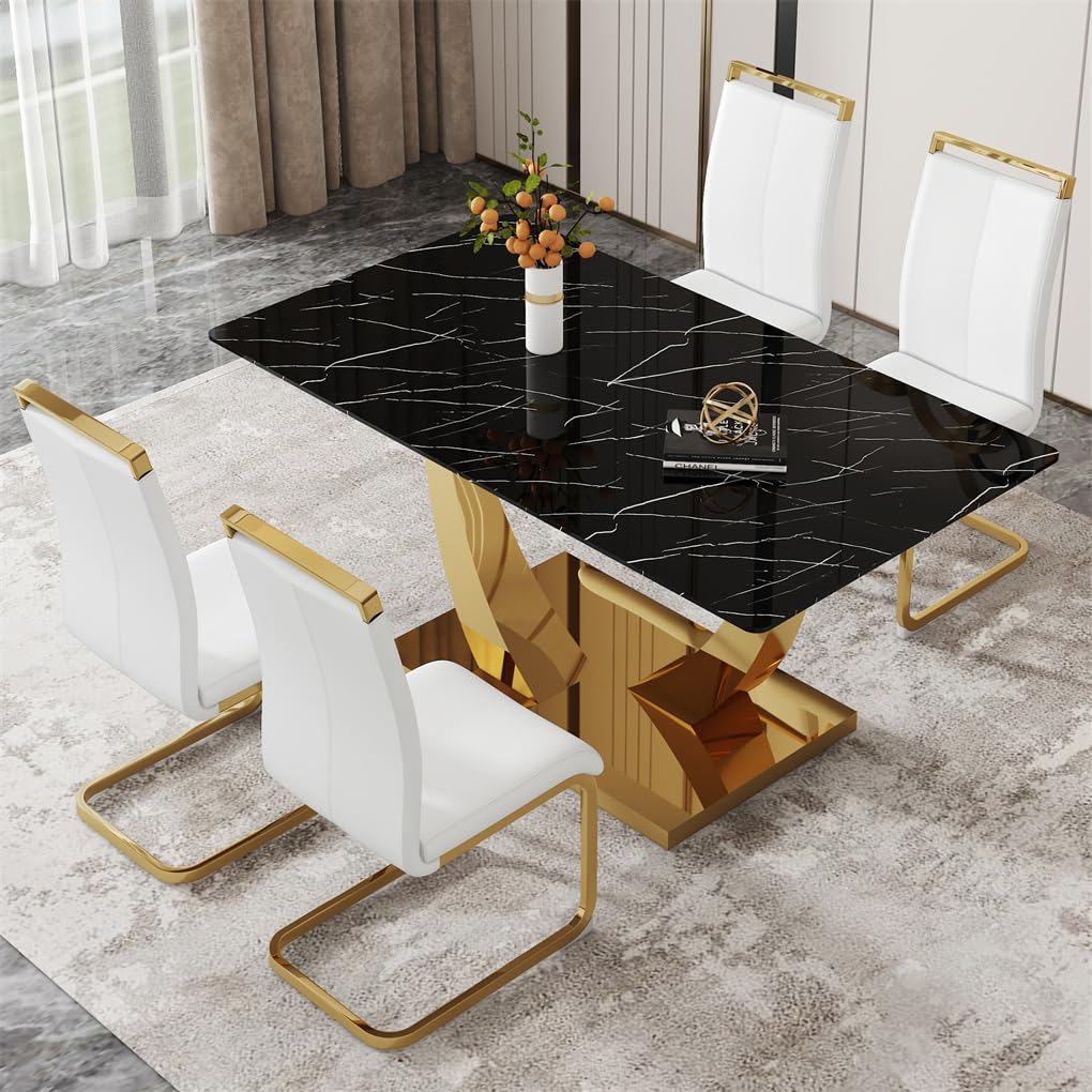 71" Black & Gold Dining Set for 8