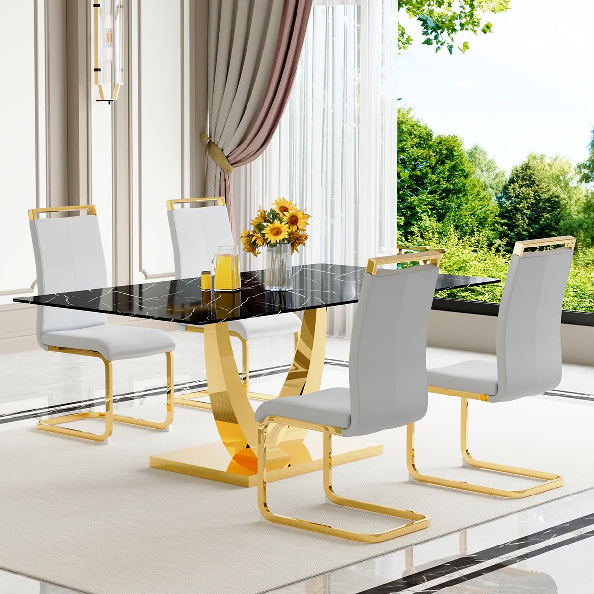 71" Black & Gold Dining Set for 8
