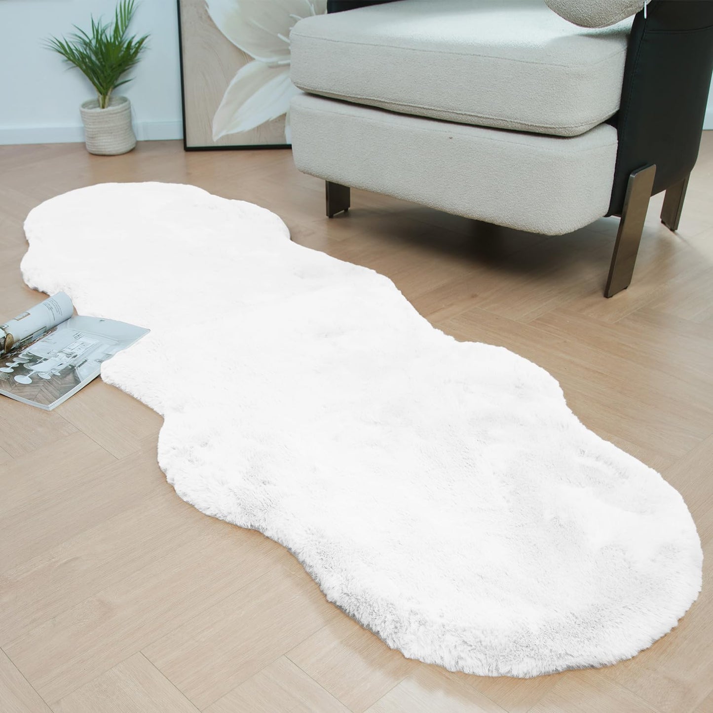 Latepis 3ft White Faux Fur Round Rug