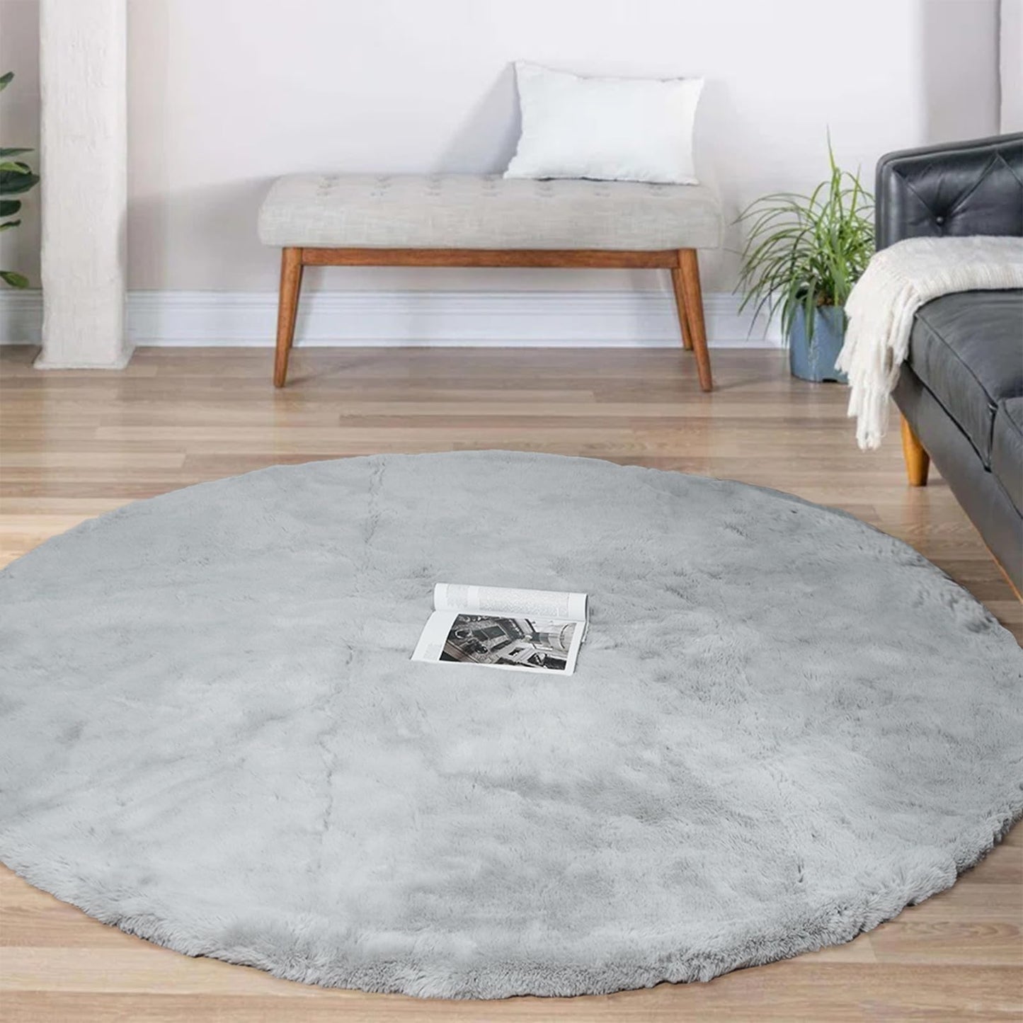 Latepis 3ft White Faux Fur Round Rug