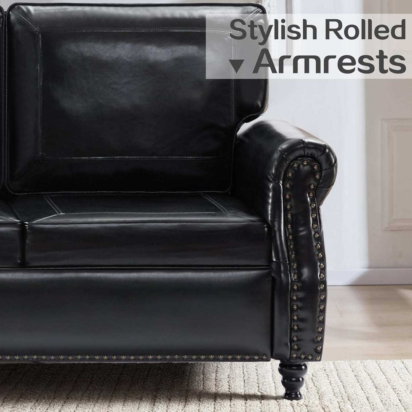 WILLOVE 79" Black Faux Leather Sofa