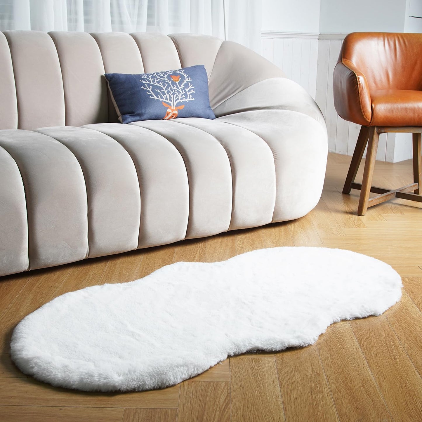 Latepis 3ft White Faux Fur Round Rug