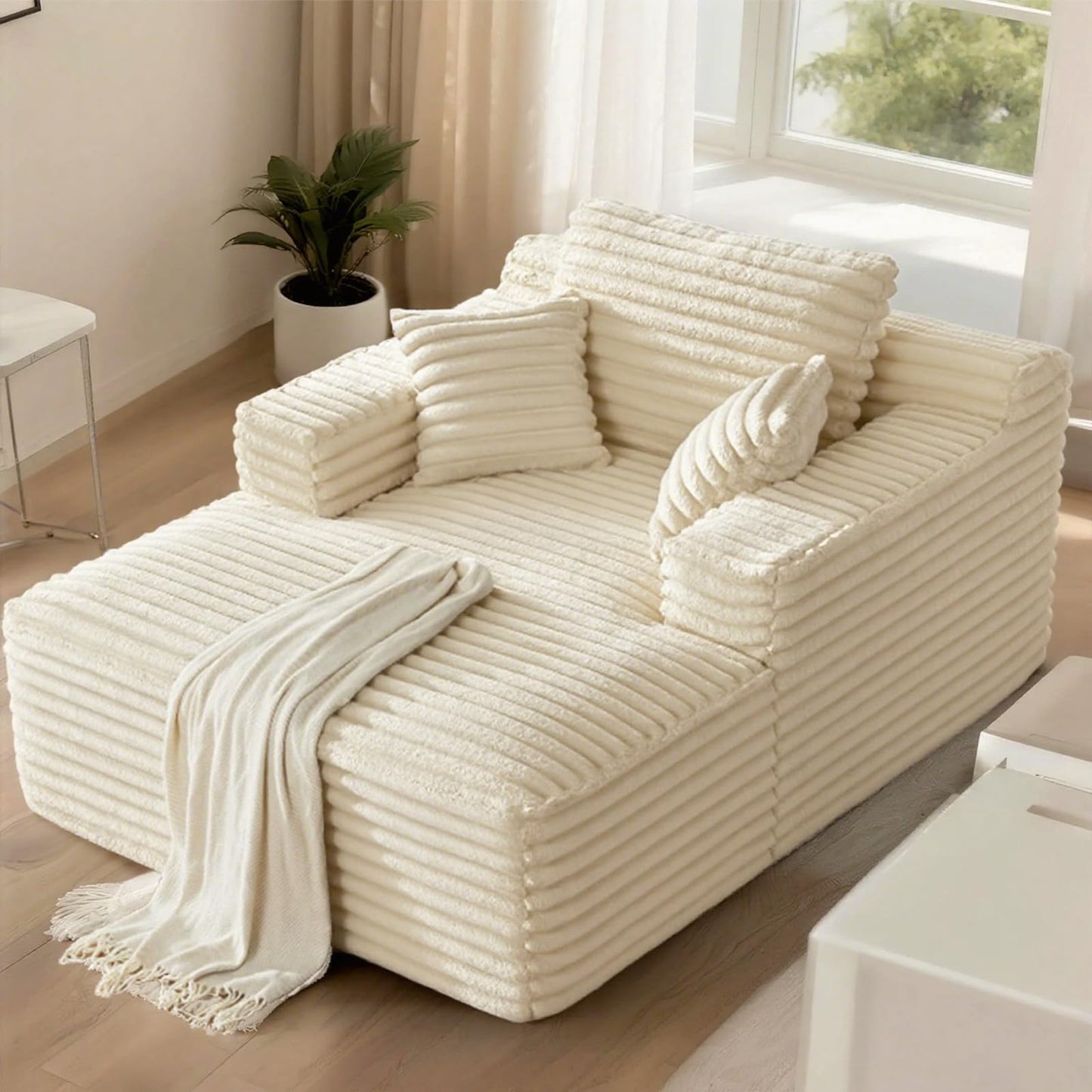 68" Beige Chaise Lounge Chair