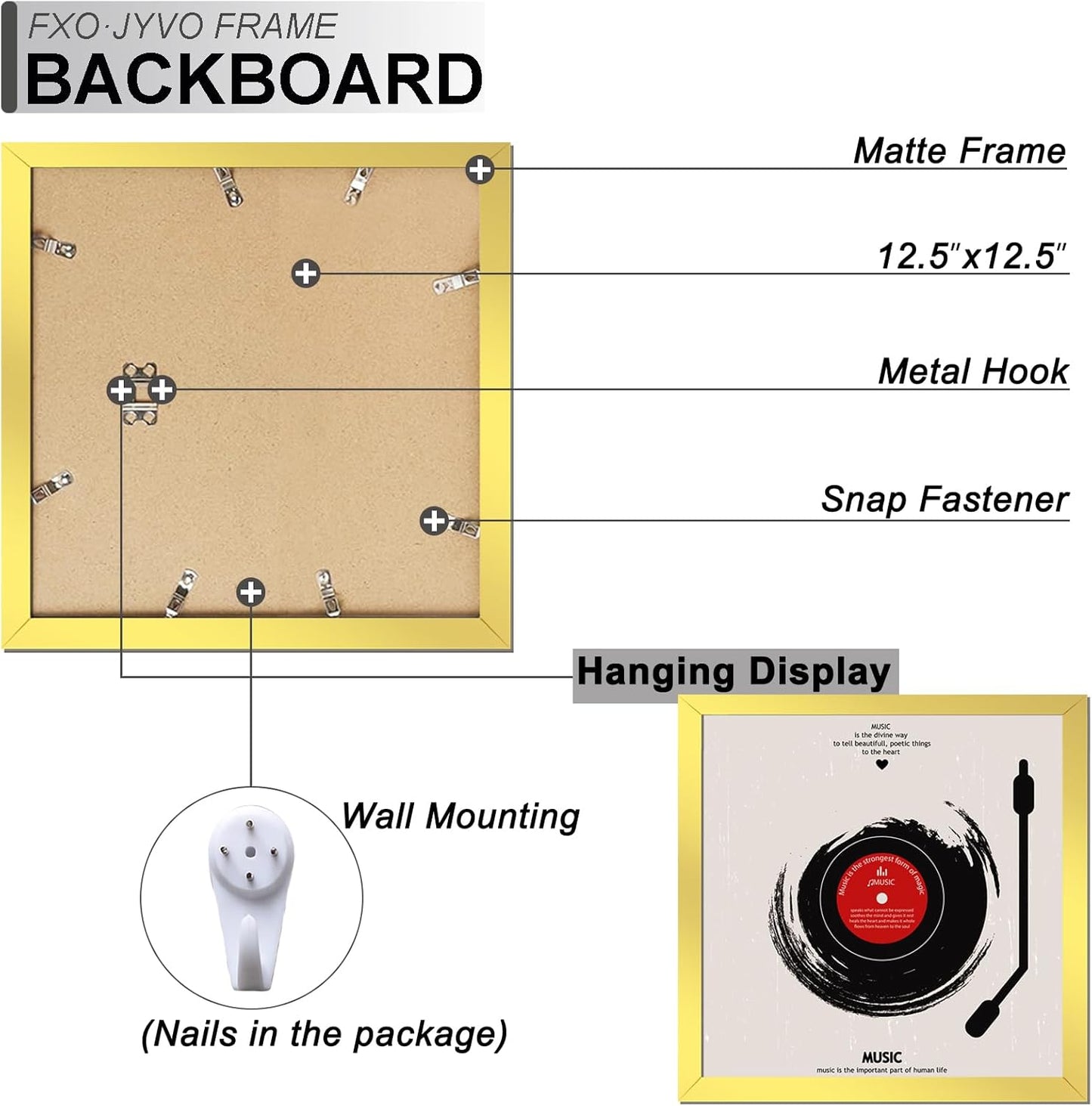 4-Pack 12.5" White Vinyl Record Frames