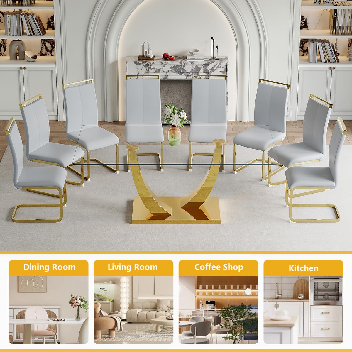 63" Glass Dining Table Set for 4