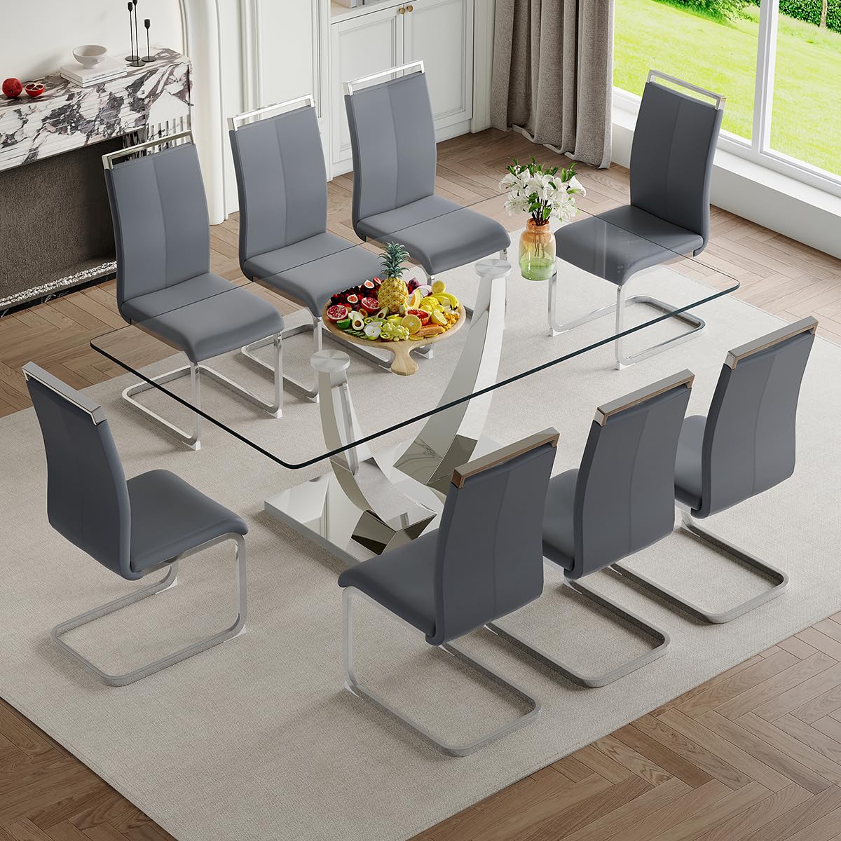 71" Glass Dining Table Set for 6