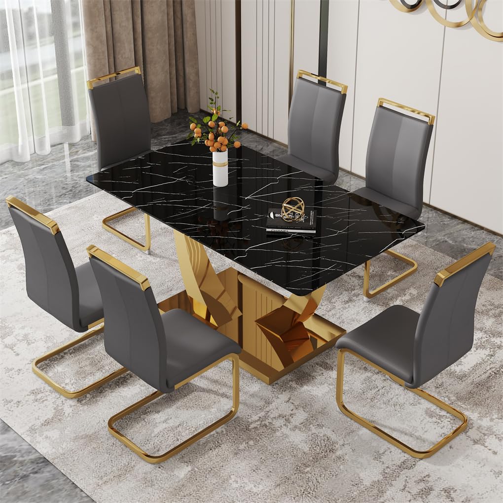 71" Black & Gold Dining Set for 8