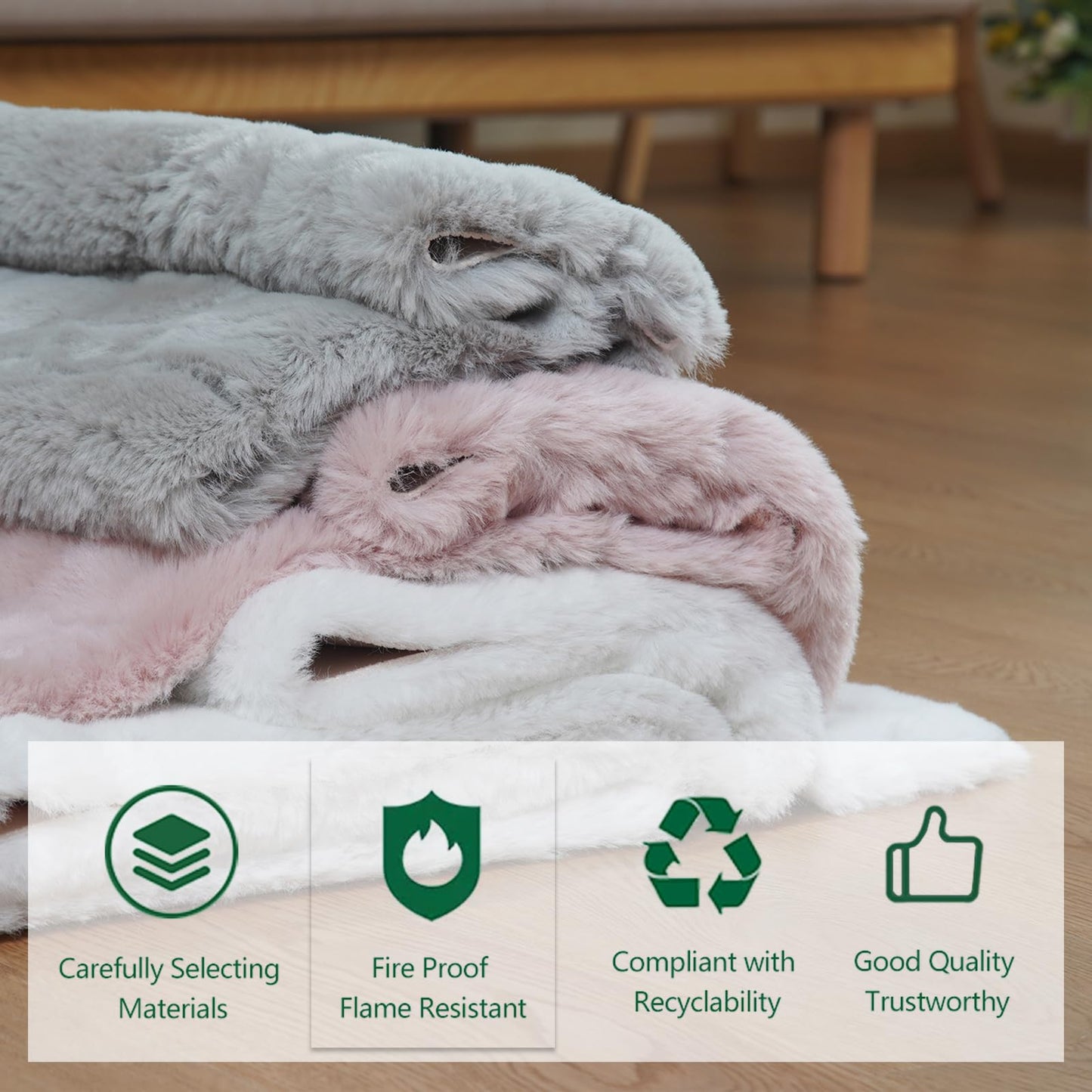 Latepis 3ft White Faux Fur Round Rug