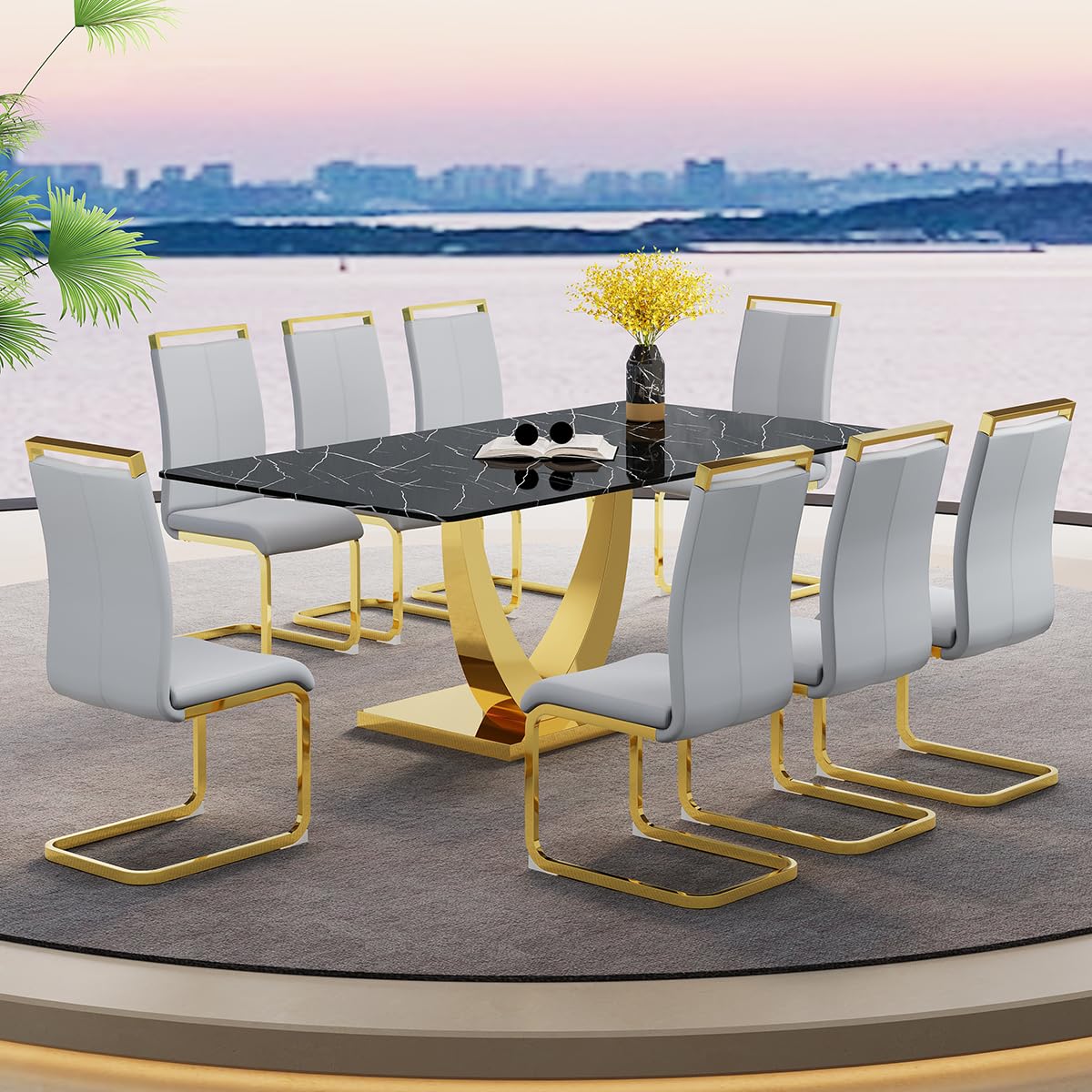 71" Black & Gold Dining Set for 8