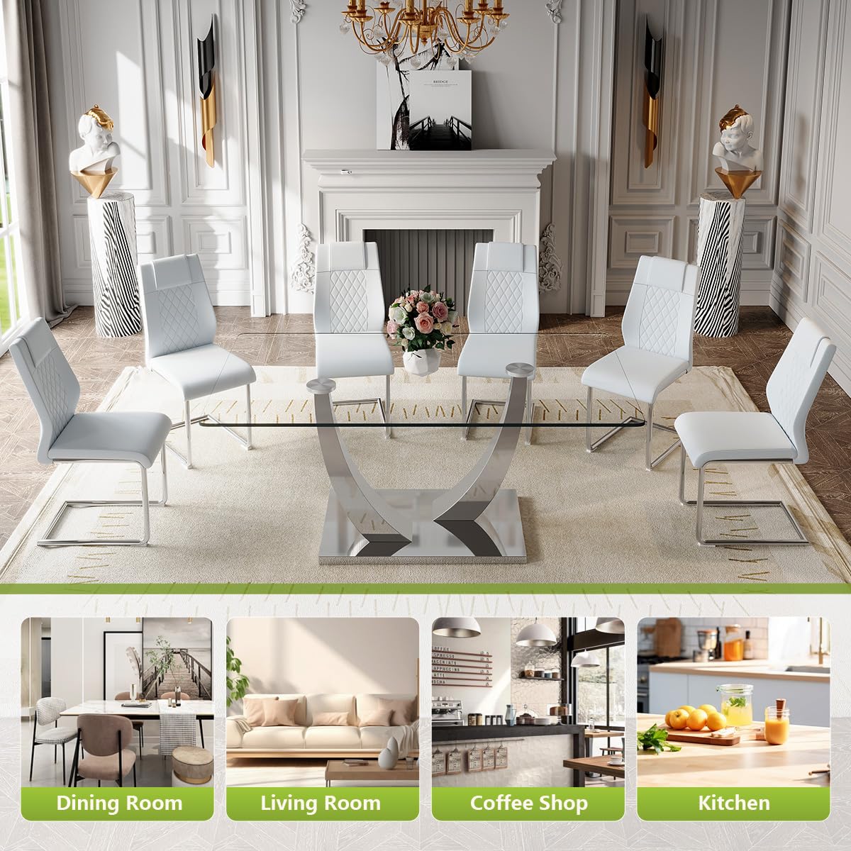 71" Glass Dining Table Set for 6