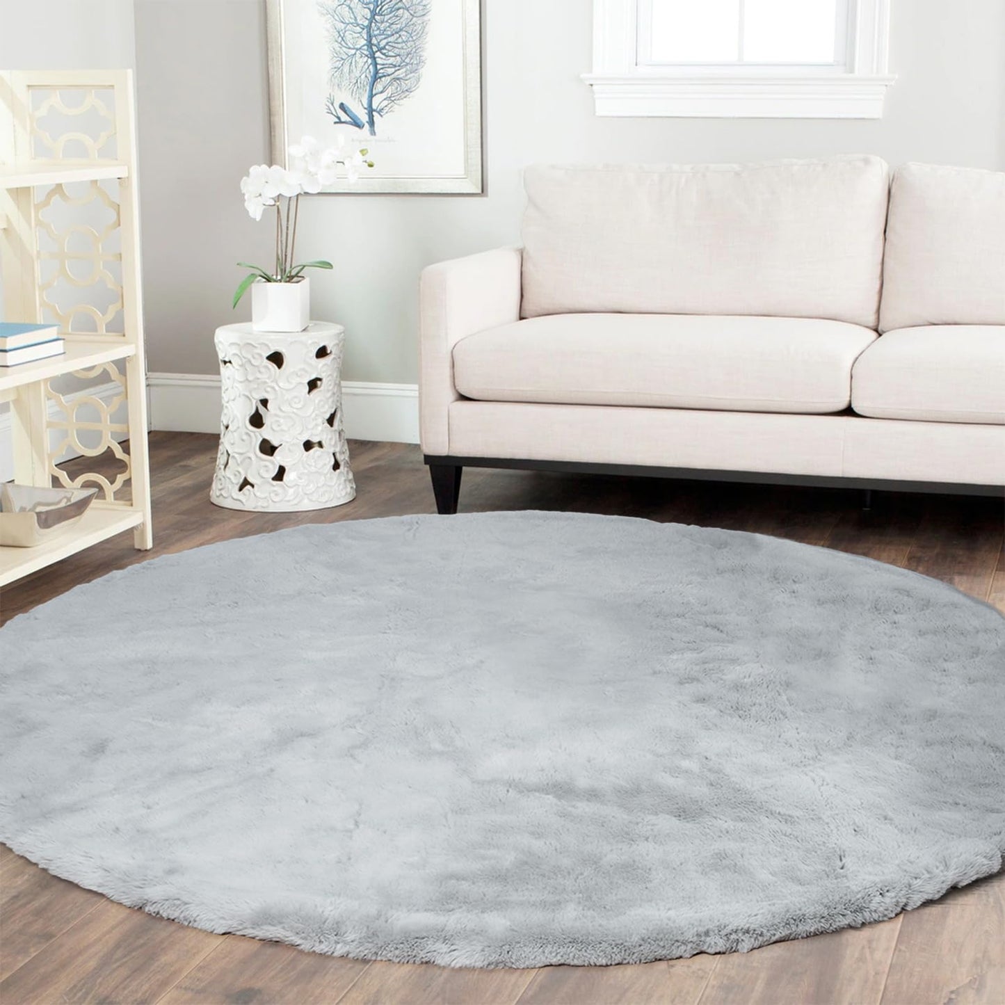 Latepis 3ft White Faux Fur Round Rug