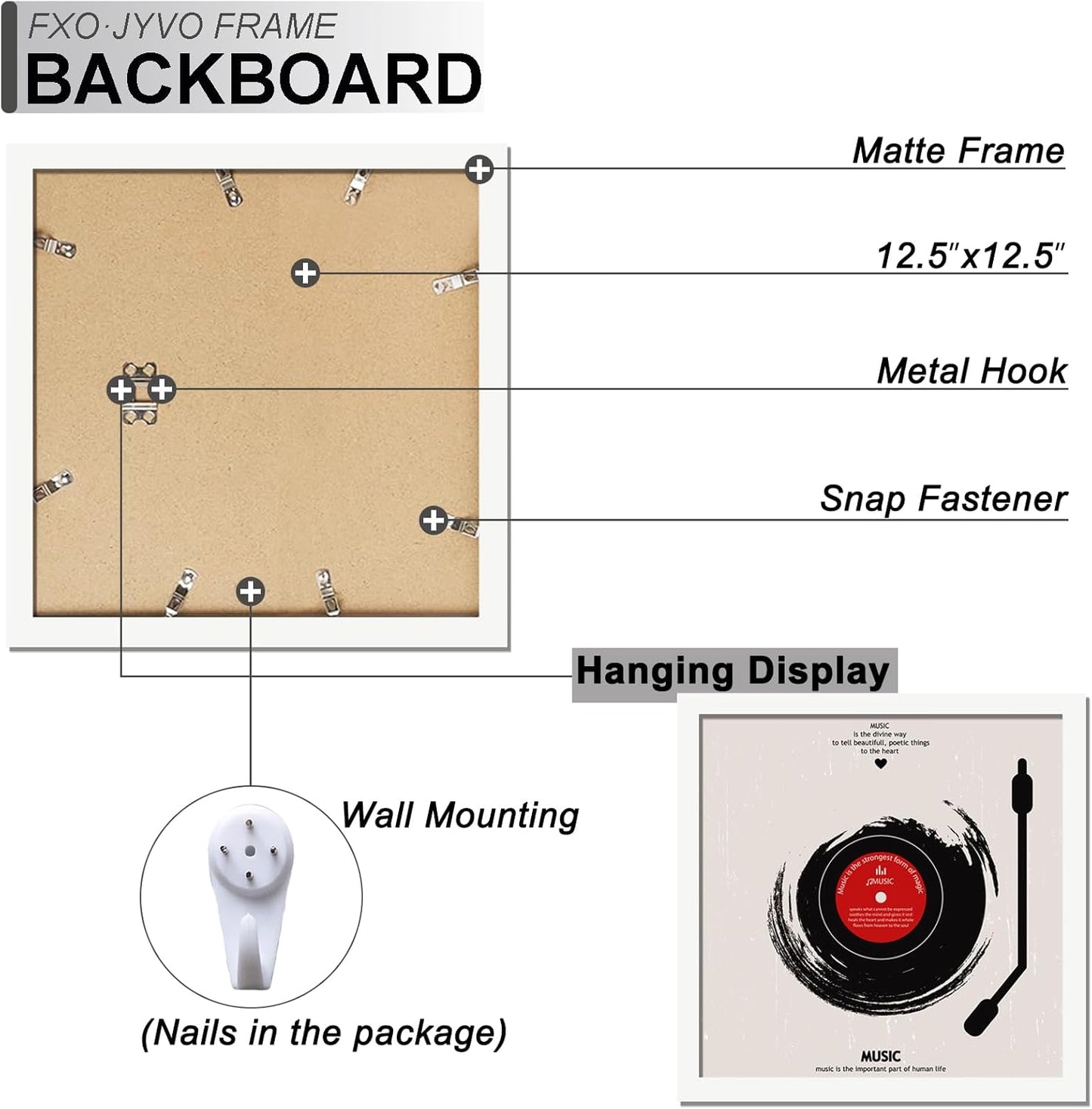 4-Pack 12.5" White Vinyl Record Frames