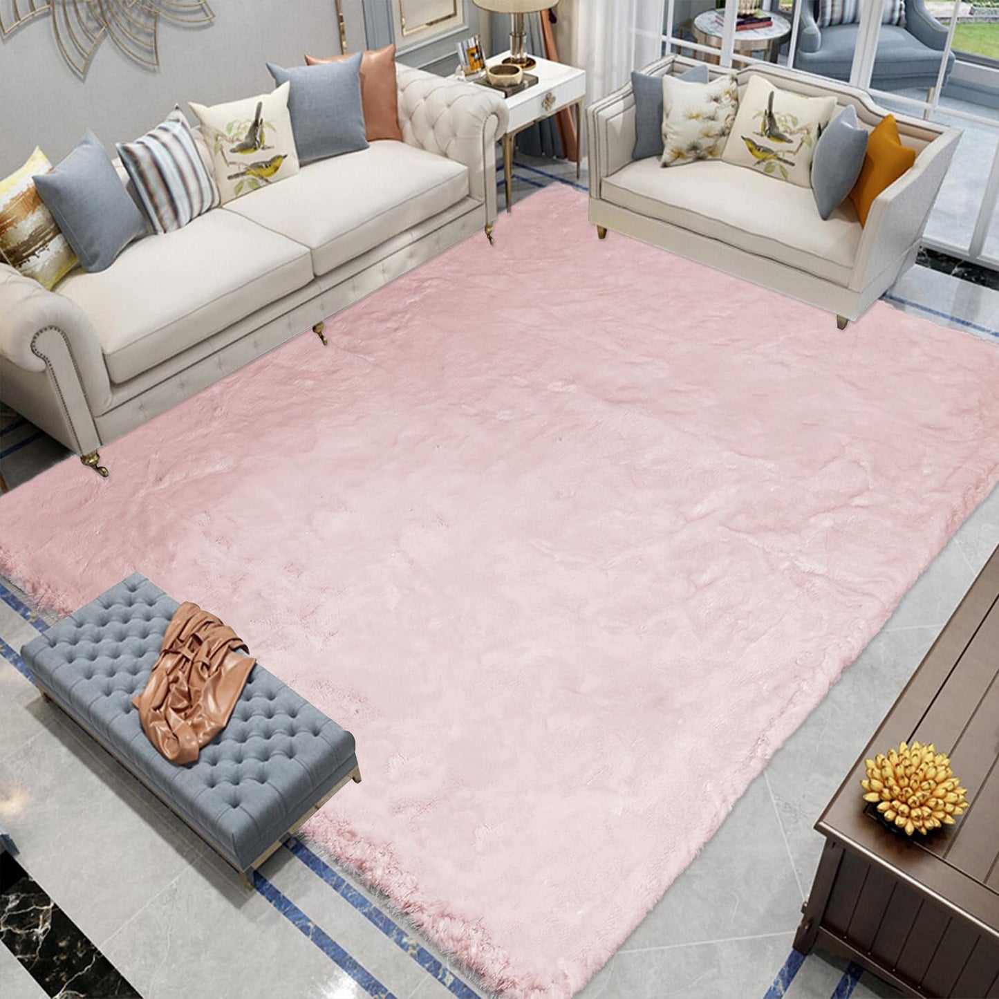 Latepis 3ft White Faux Fur Round Rug