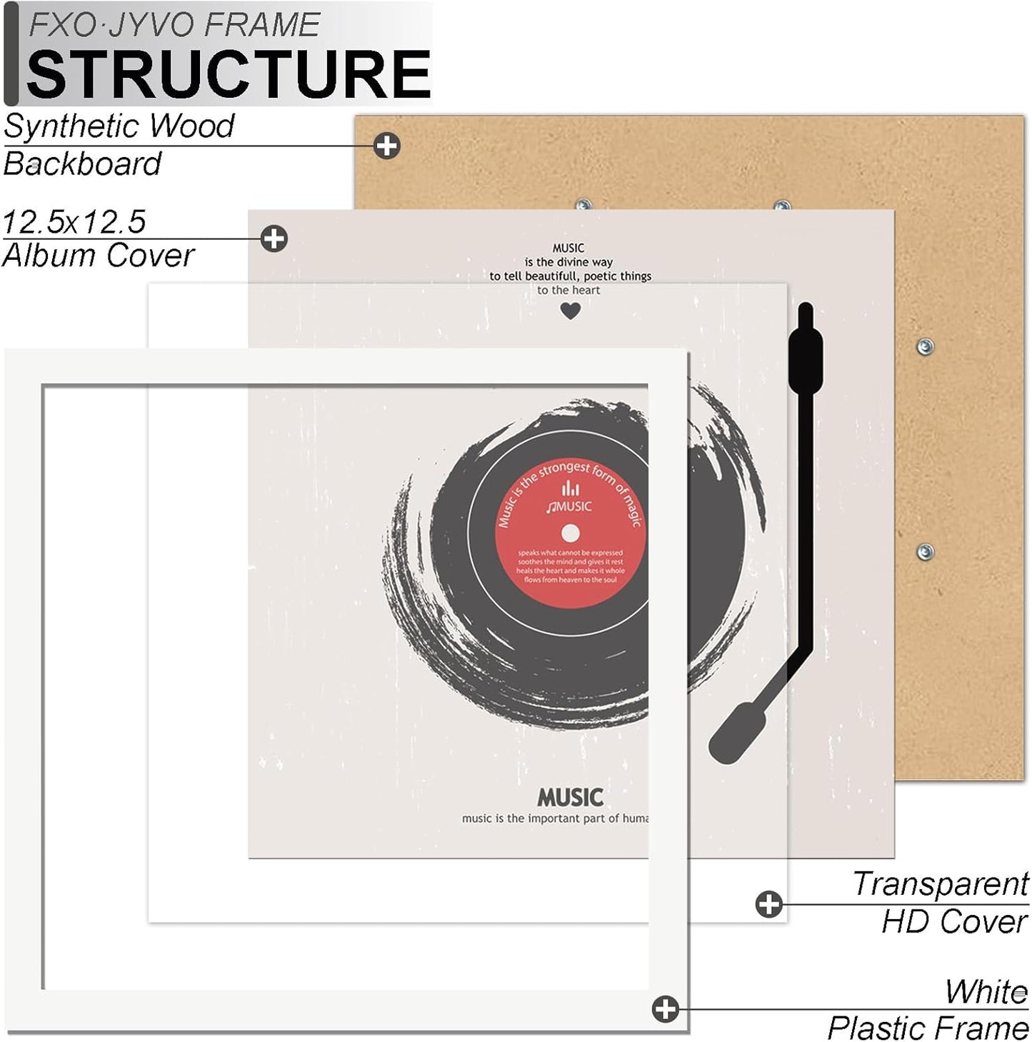 4-Pack 12.5" White Vinyl Record Frames
