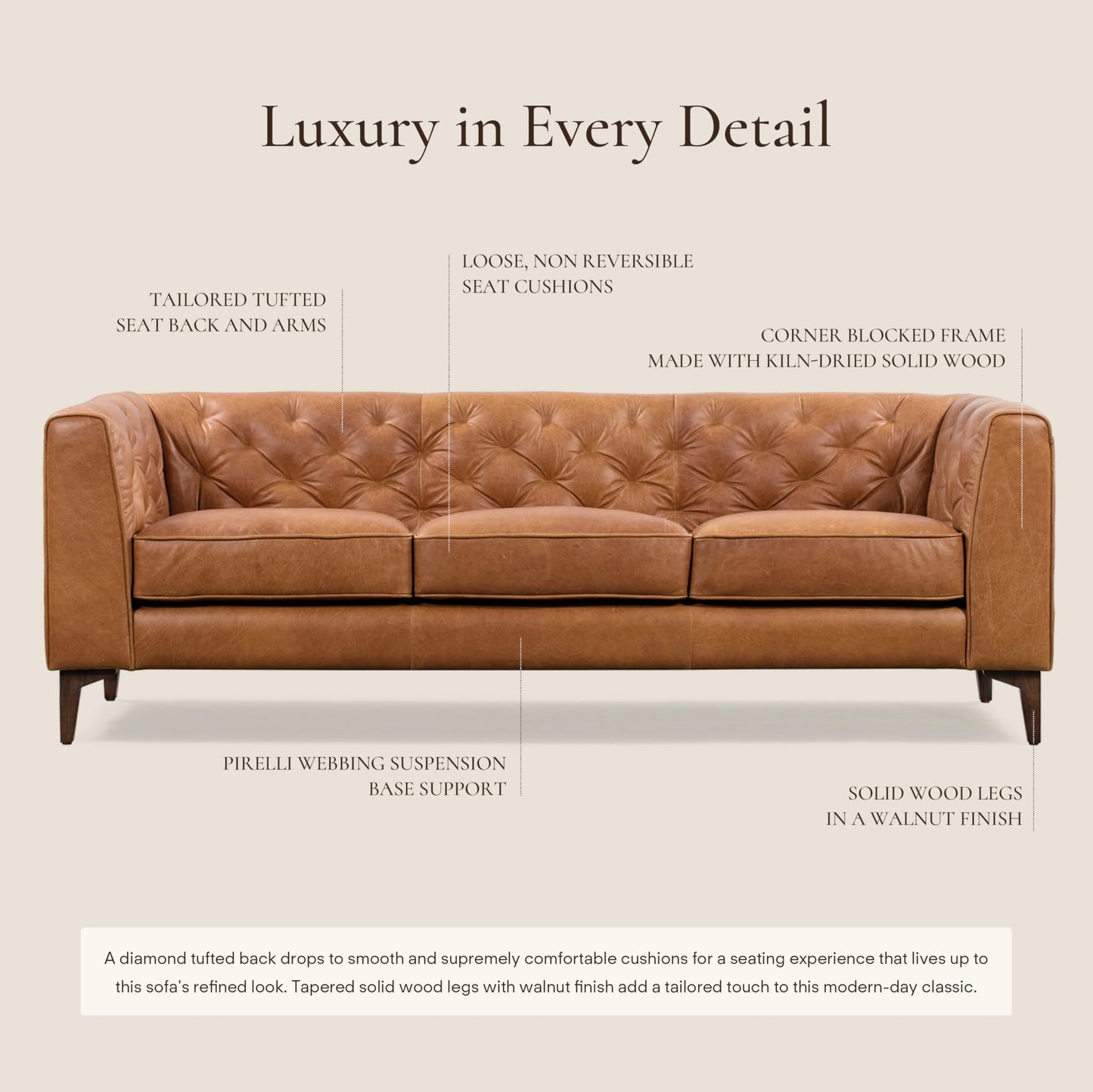 POLY & BARK 74" Leather Sofa – Cognac Tan