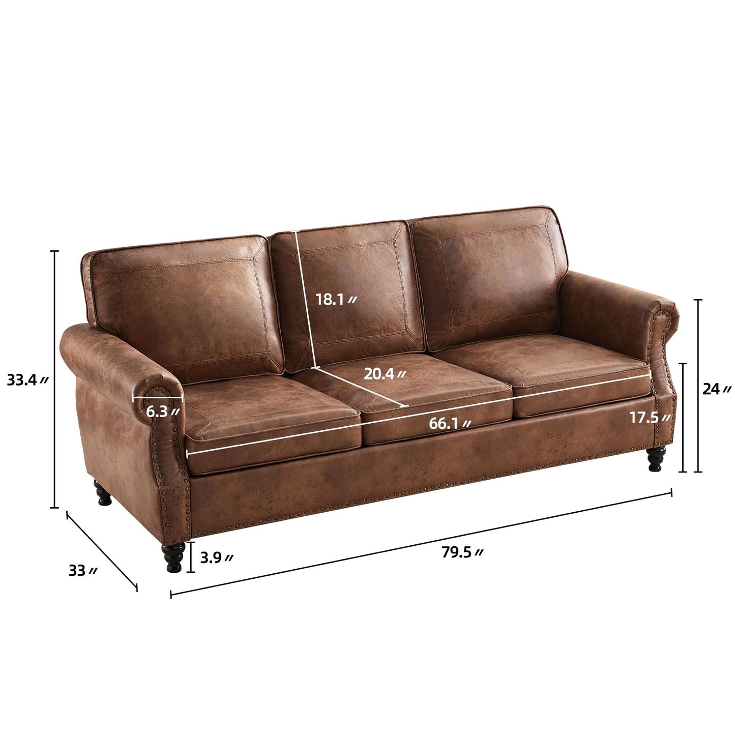 WILLOVE 79" Black Faux Leather Sofa