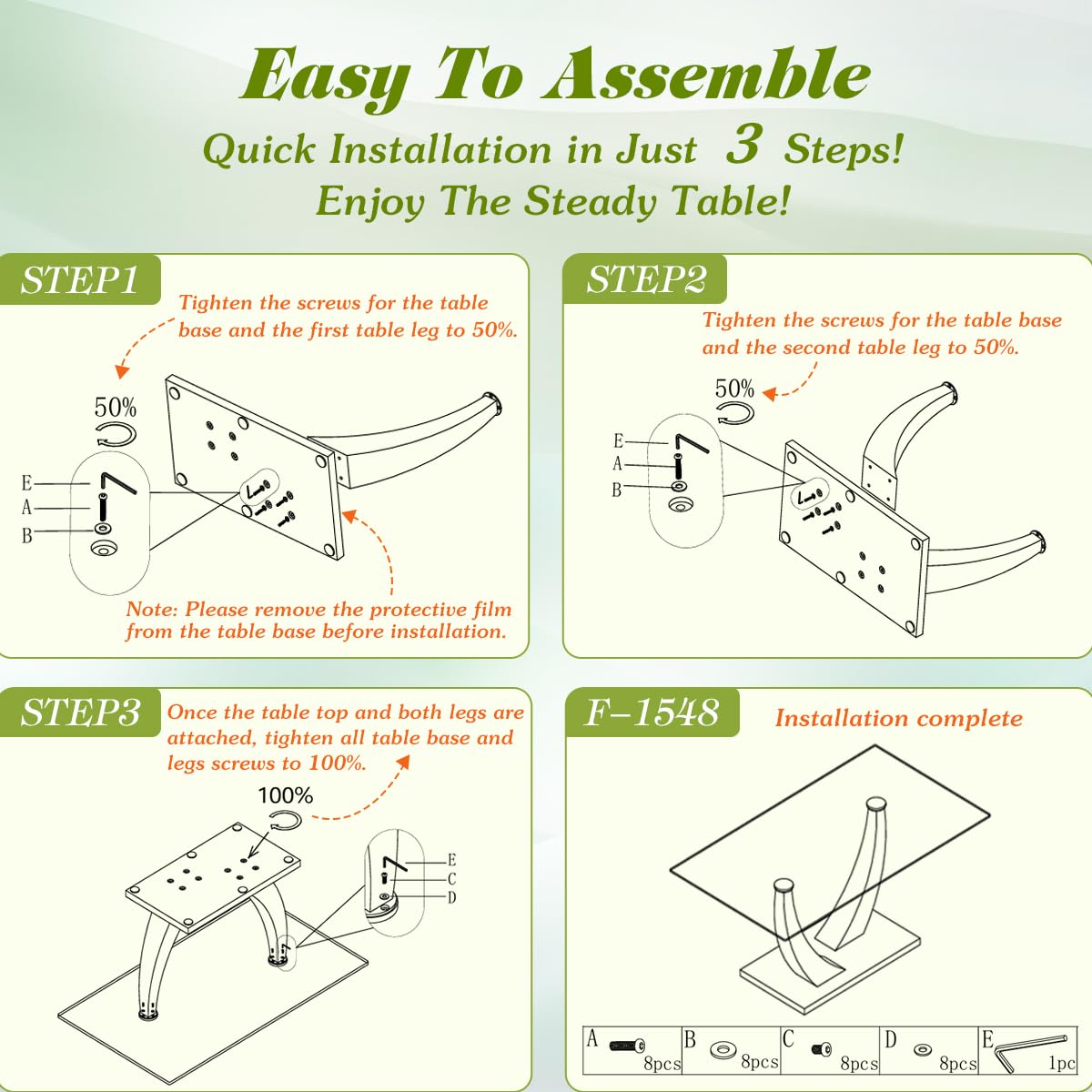 63" Glass Dining Table Set for 4