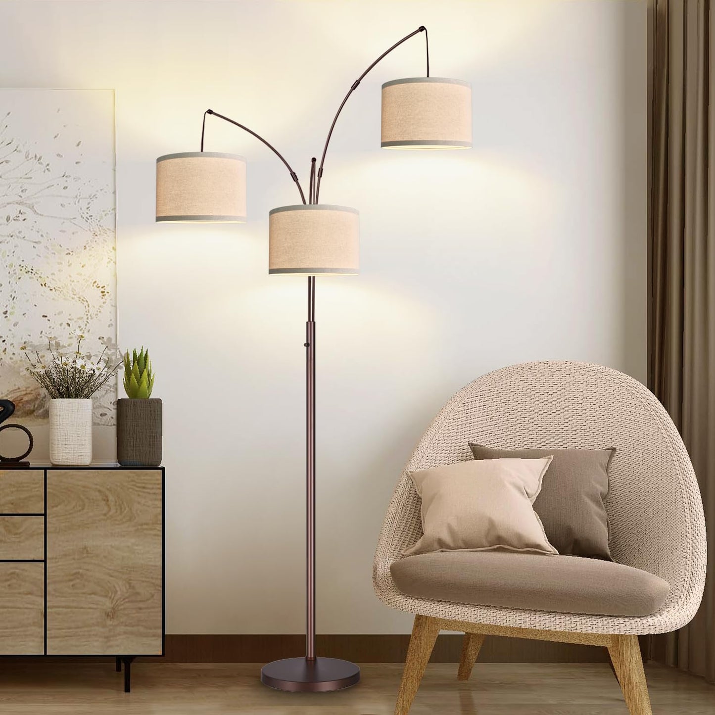 Dimmable 3-Light Arc Floor Lamp