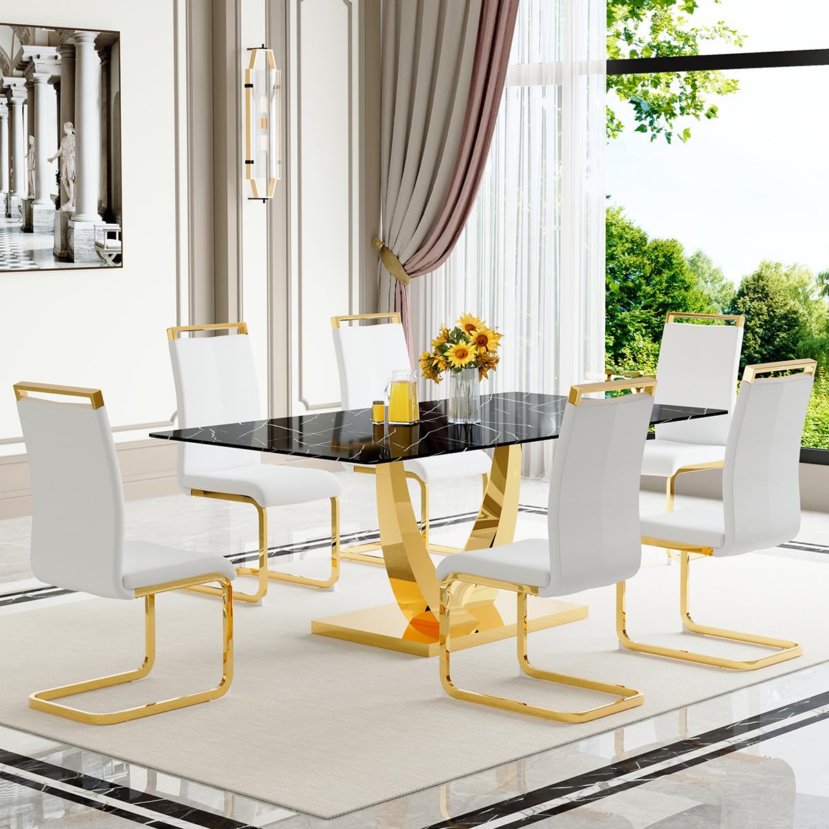 71" Black & Gold Dining Set for 8