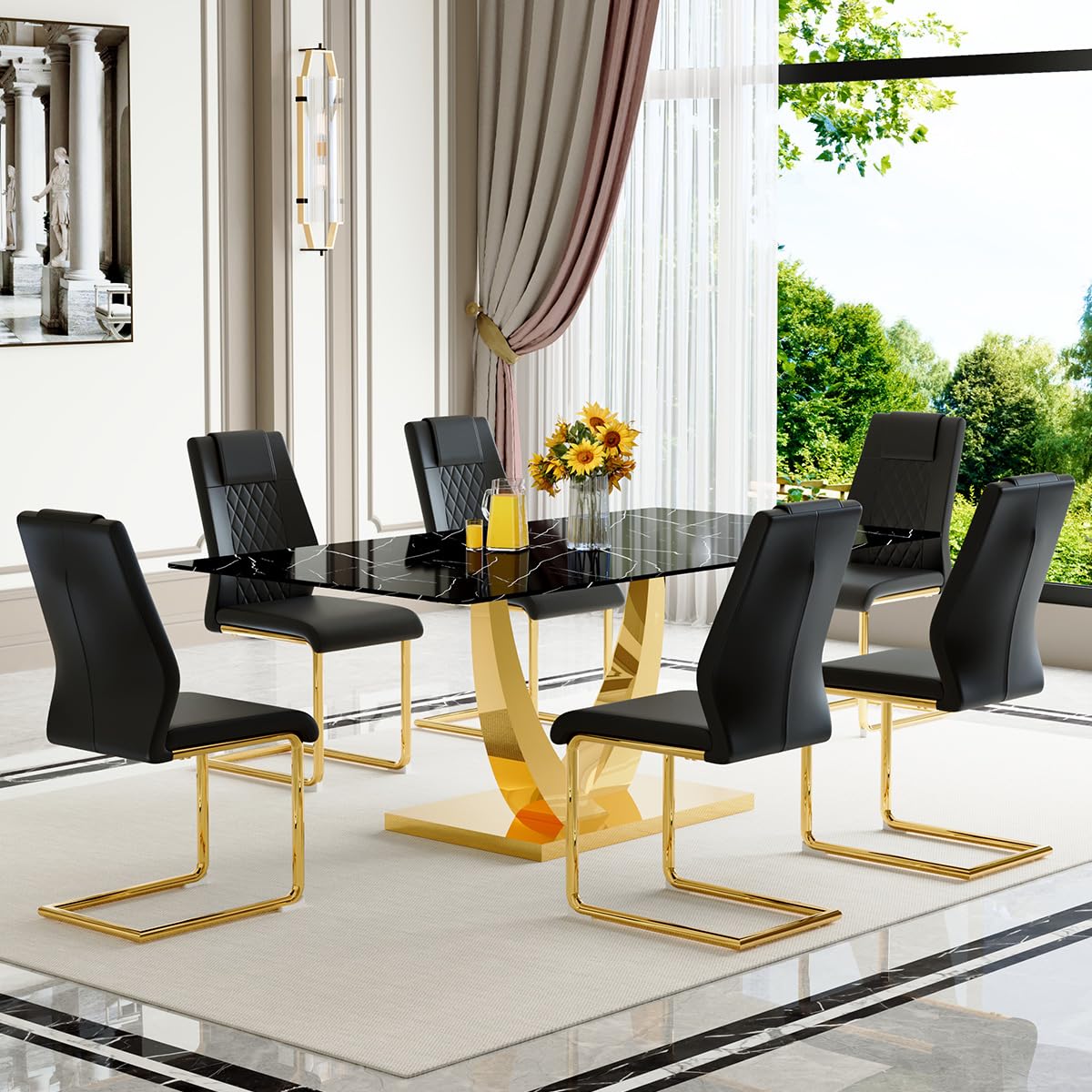 71" Black & Gold Dining Set for 8