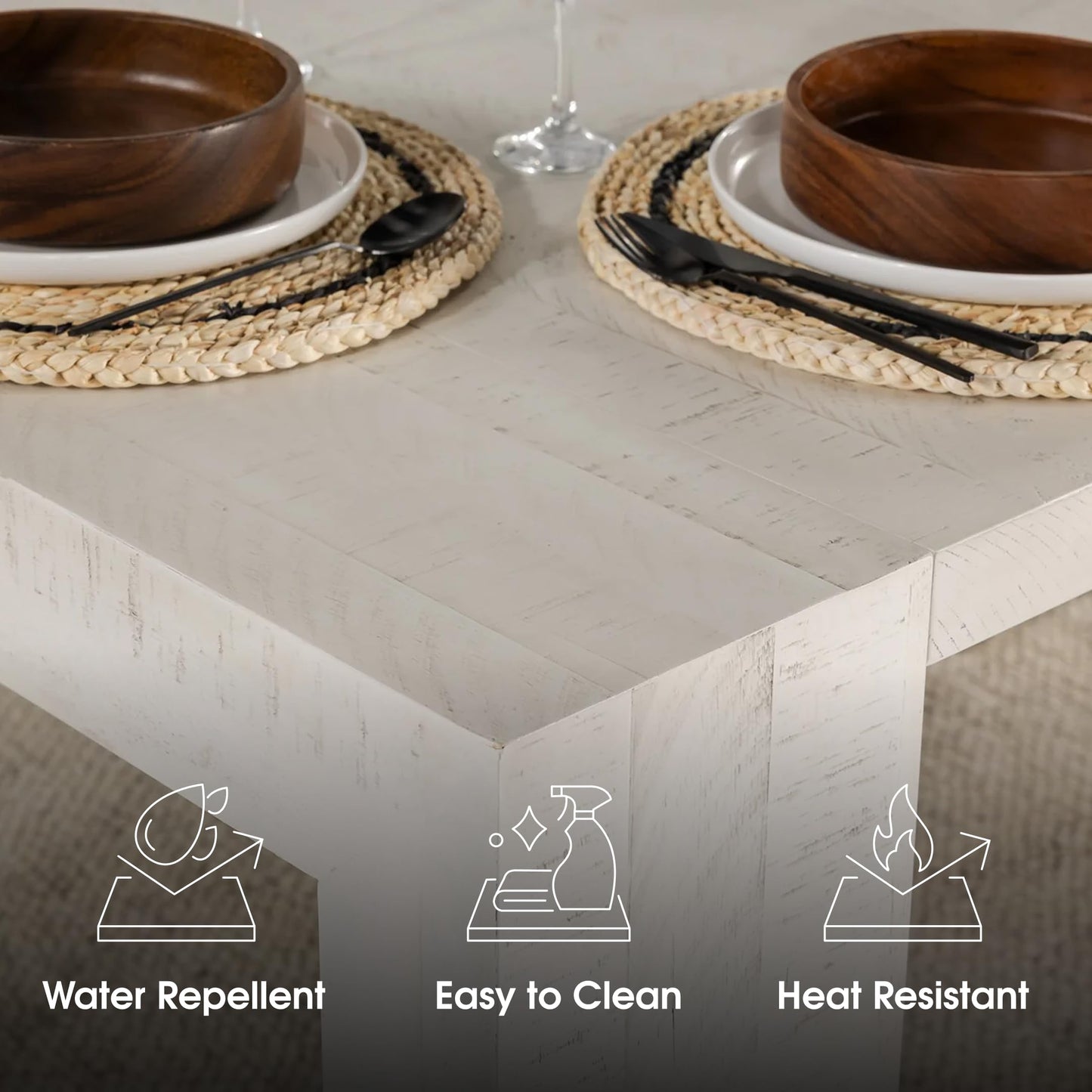 White Extendable Dining Table & Bench