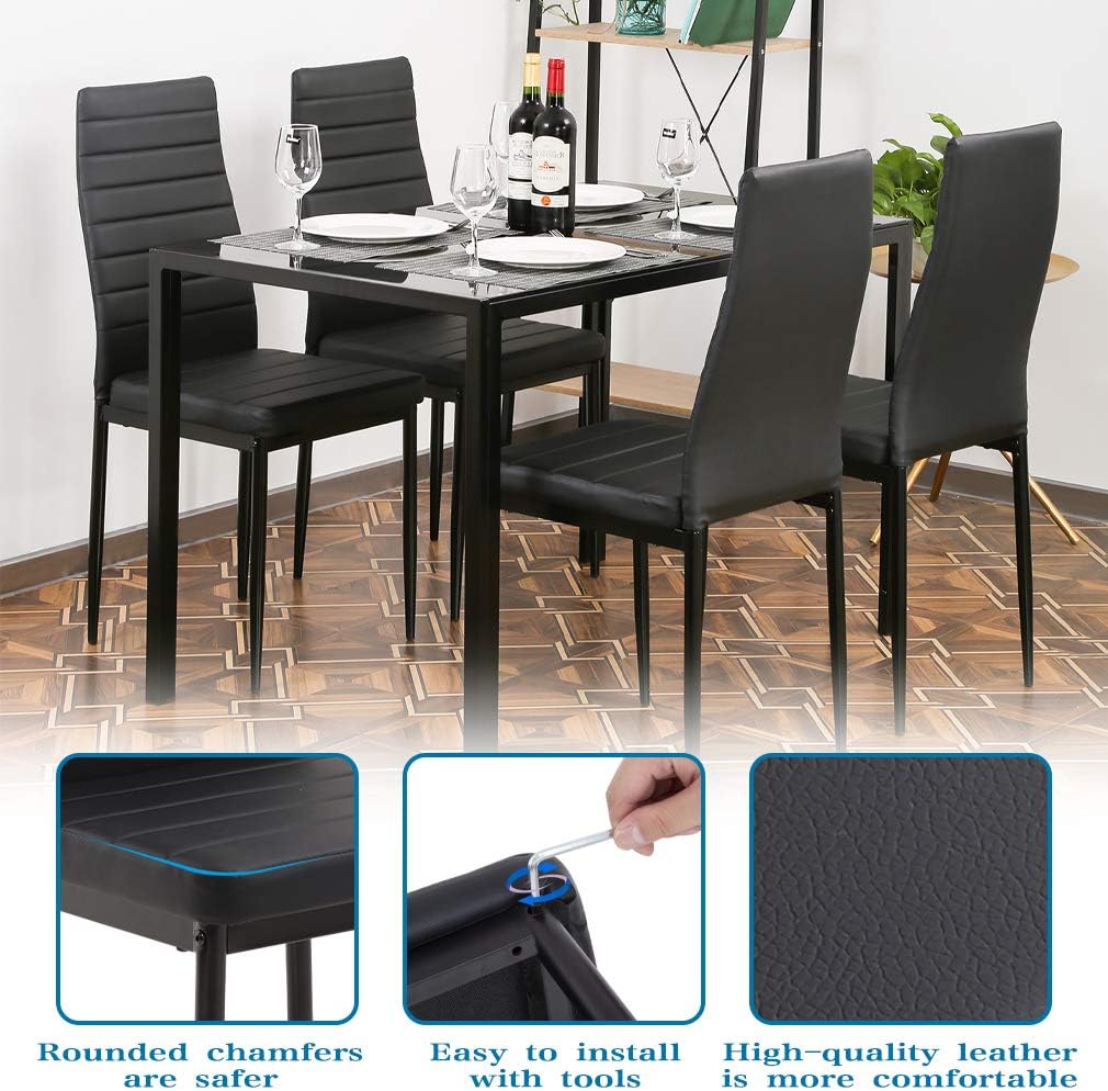 FDW 5-Piece Black Dining Set