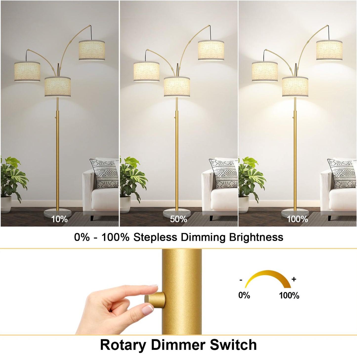 Dimmable 3-Light Arc Floor Lamp