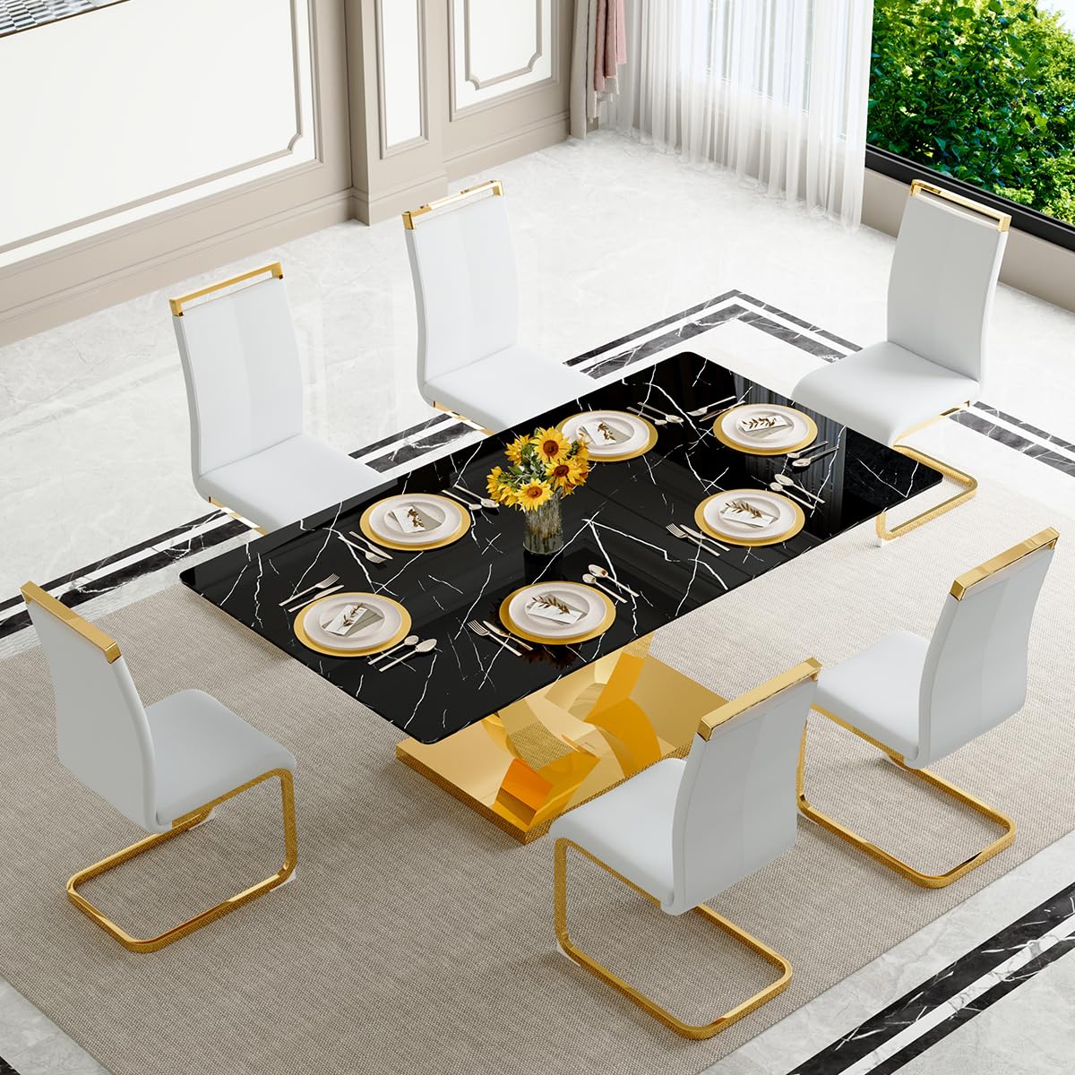 71" Black & Gold Dining Set for 8