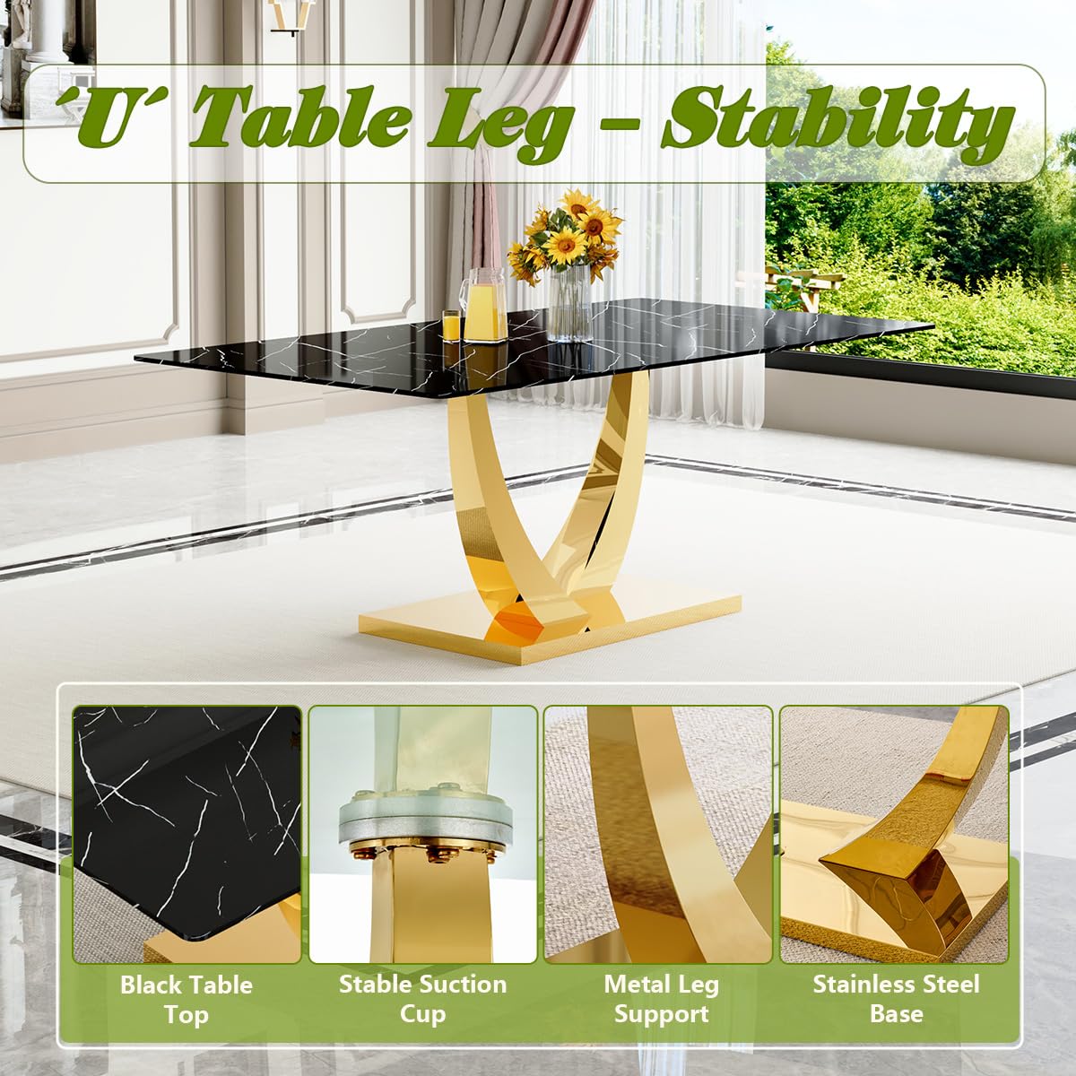 71" Black & Gold Dining Set for 8