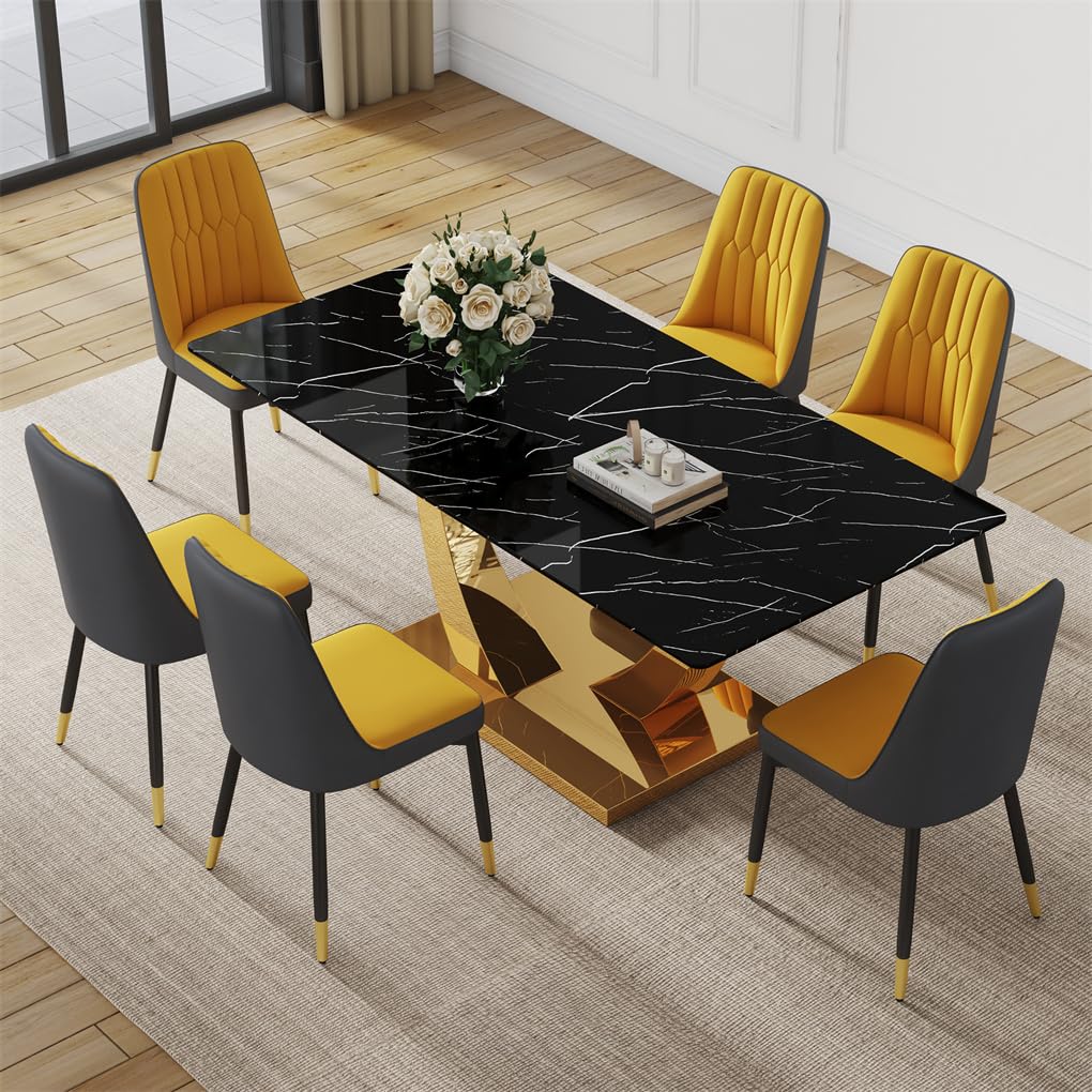 71" Black & Gold Dining Set for 8