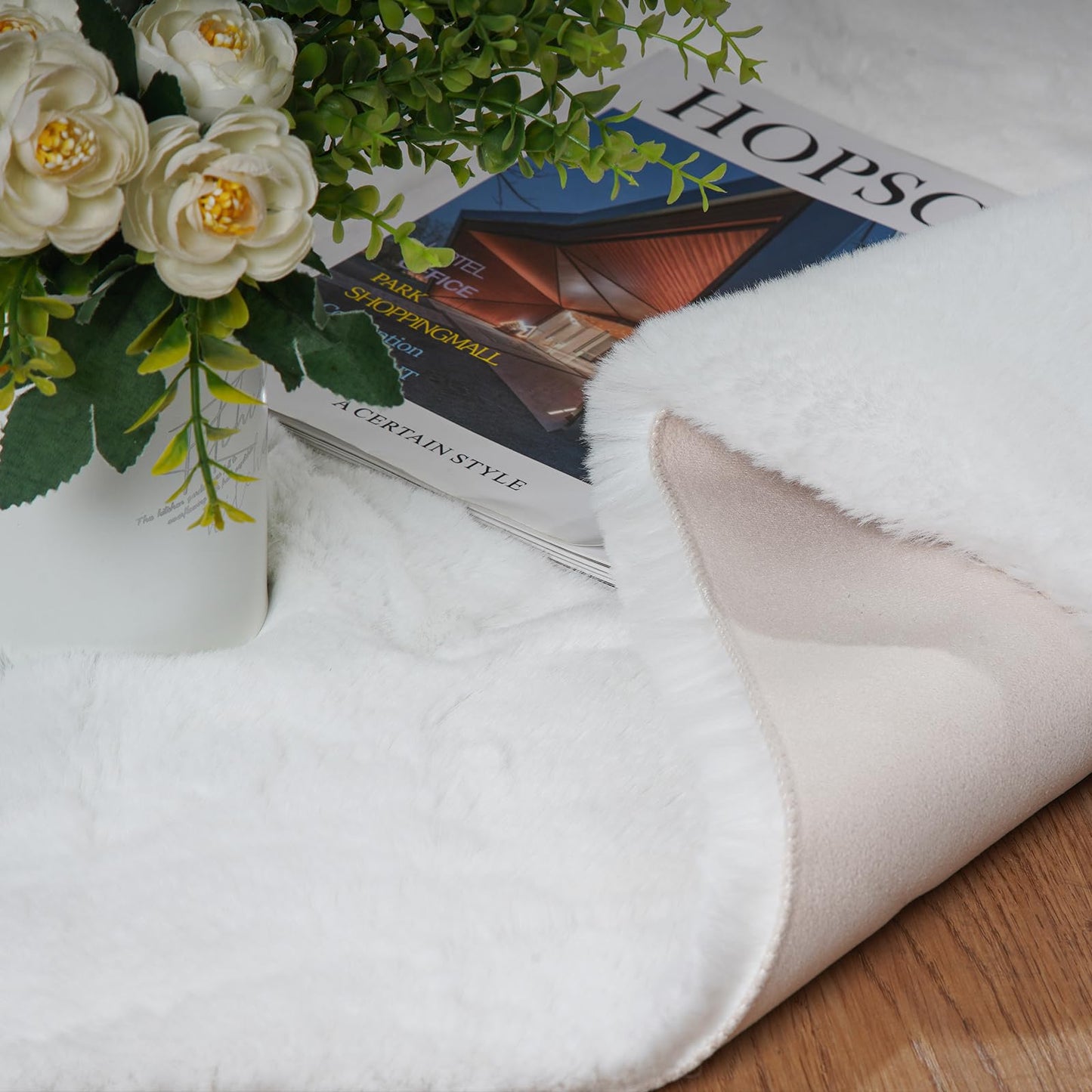 Latepis 3ft White Faux Fur Round Rug