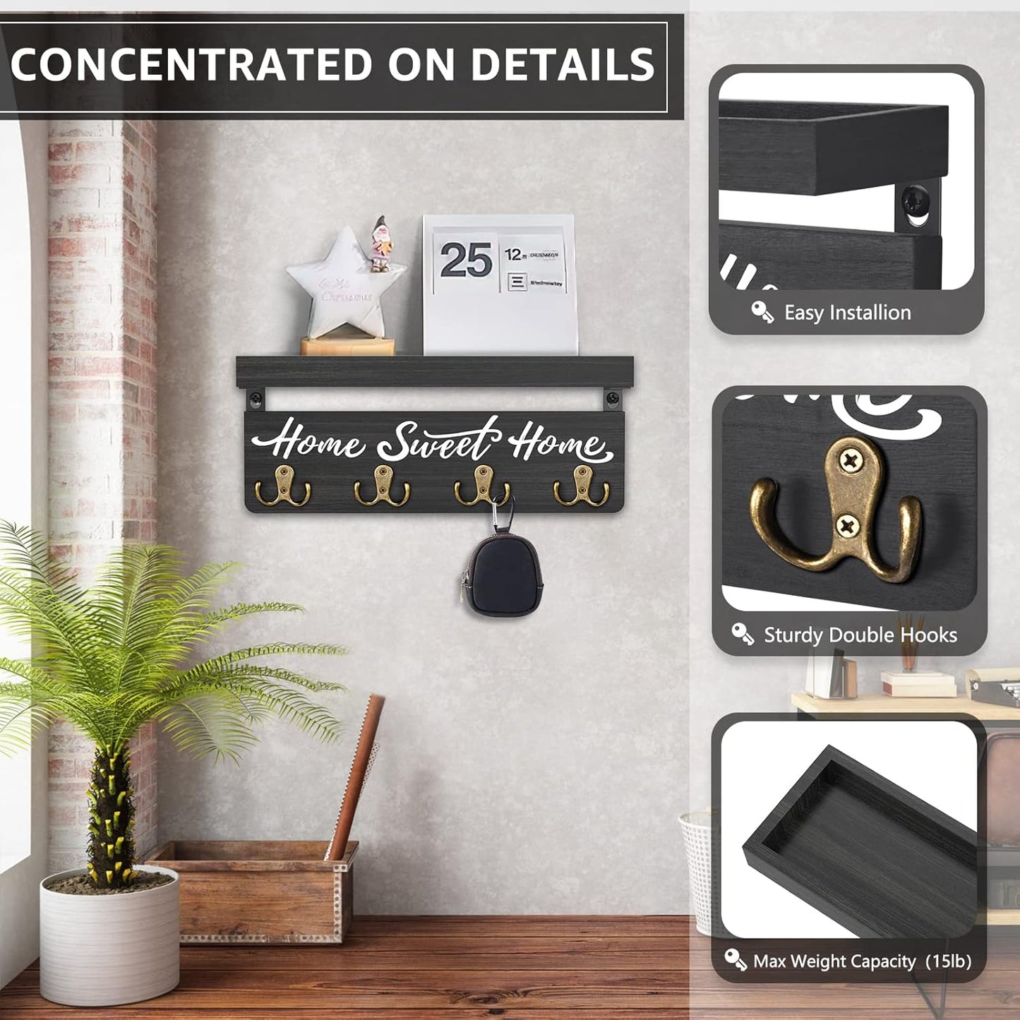 buways Rustic Wall Key Holder – Black