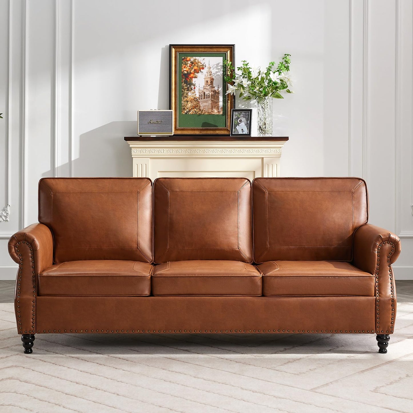 WILLOVE 79" Black Faux Leather Sofa