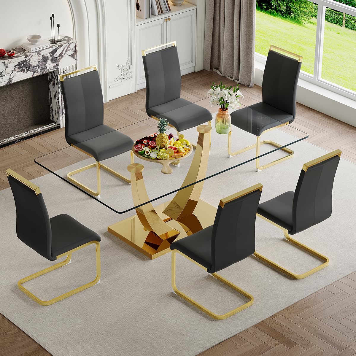 63" Glass Dining Table Set for 4