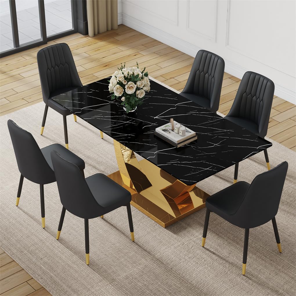 71" Black & Gold Dining Set for 8