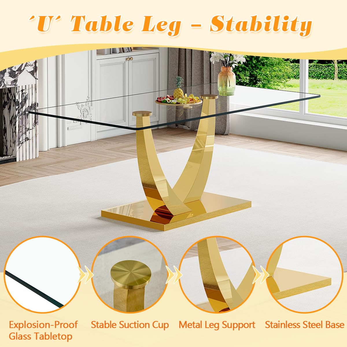 63" Glass Dining Table Set for 4