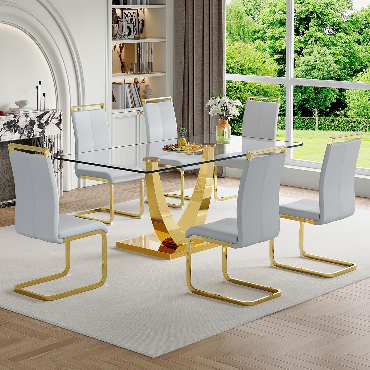 63" Glass Dining Table Set for 4