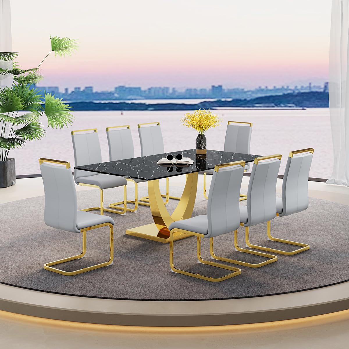 71" Black & Gold Dining Set for 8